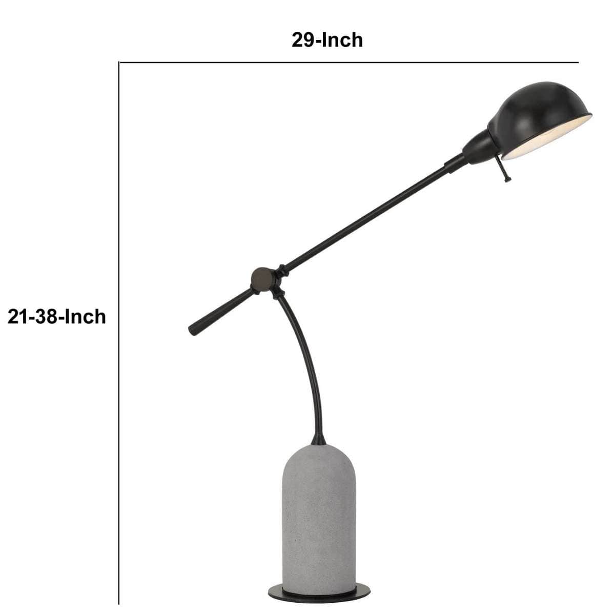 Benzara 38" Metal Arm Desk Lamp With Cement Base, Black And White By Benzara Desk Lamps BM233479