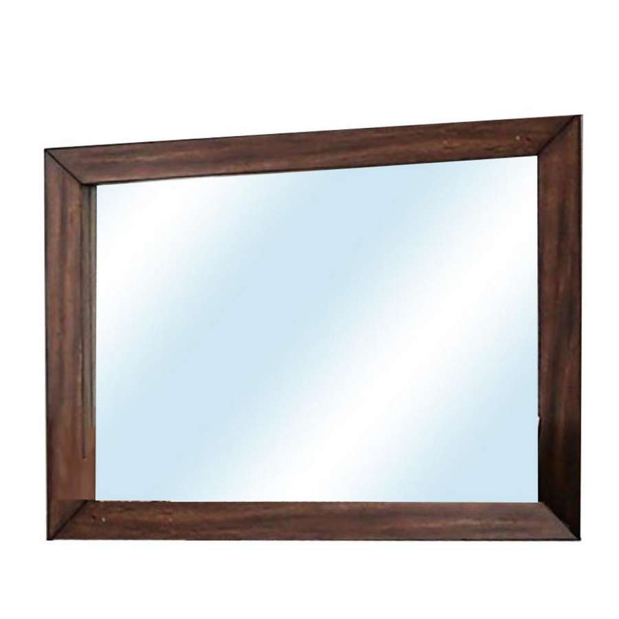Benzara 46 Inch Rectangular Burned Wood Design Modern Mirror, Brown By Benzara Mirrors BM235464