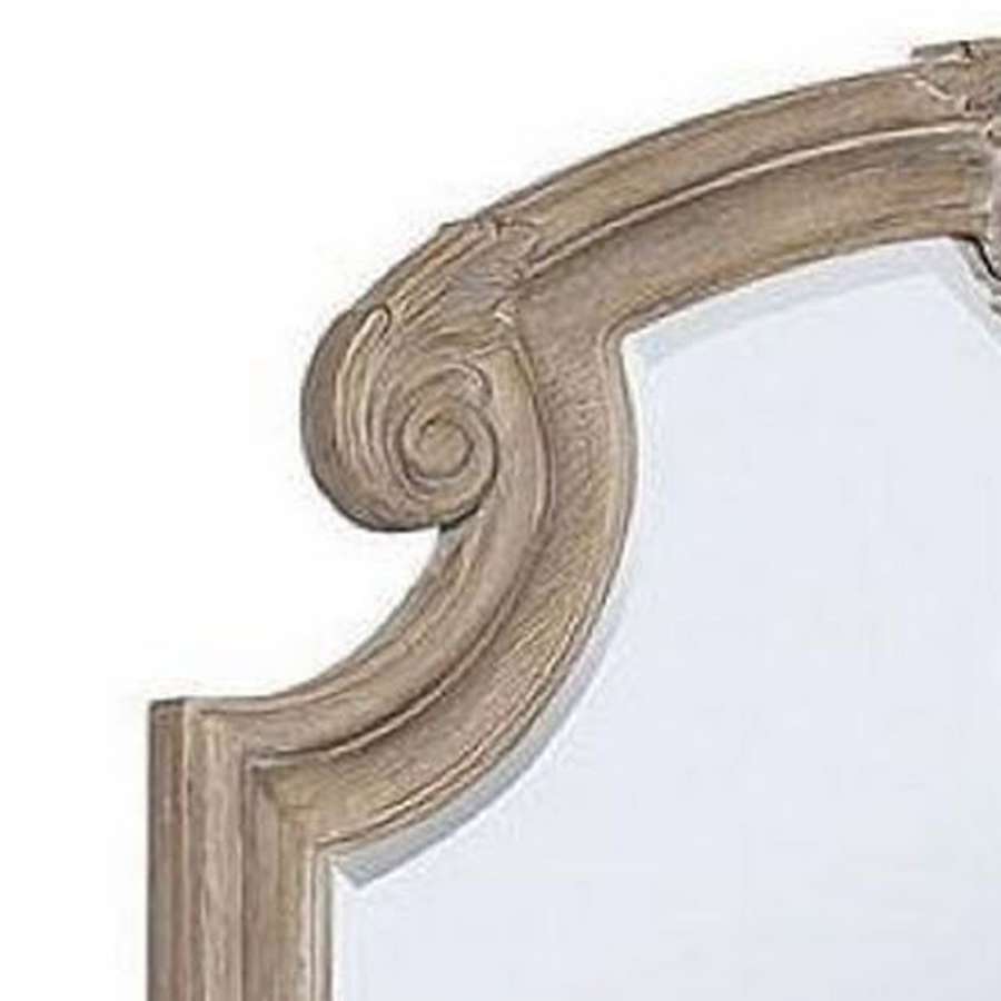 Benzara 47.25 Inches Crown Top Molded Mirror, Natural Brown By Benzara Mirrors BM235530