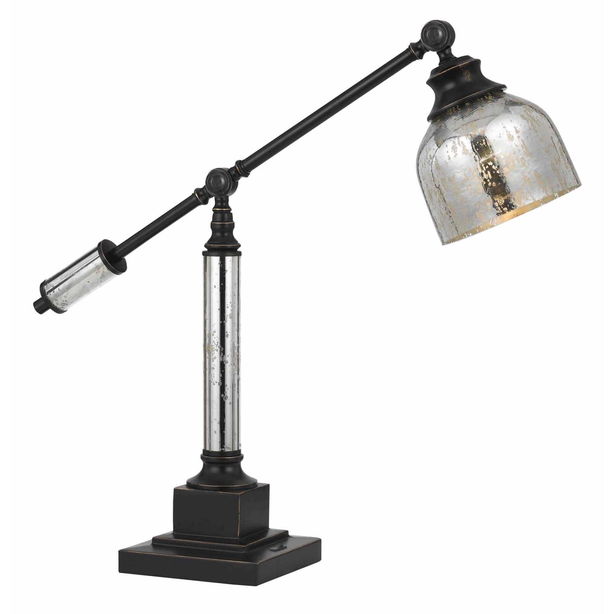 Benzara 60 Watt Metal Body Table Lamp With Dome Glass Shade, Black And Silver By Benzara Desk Lamps BM223590