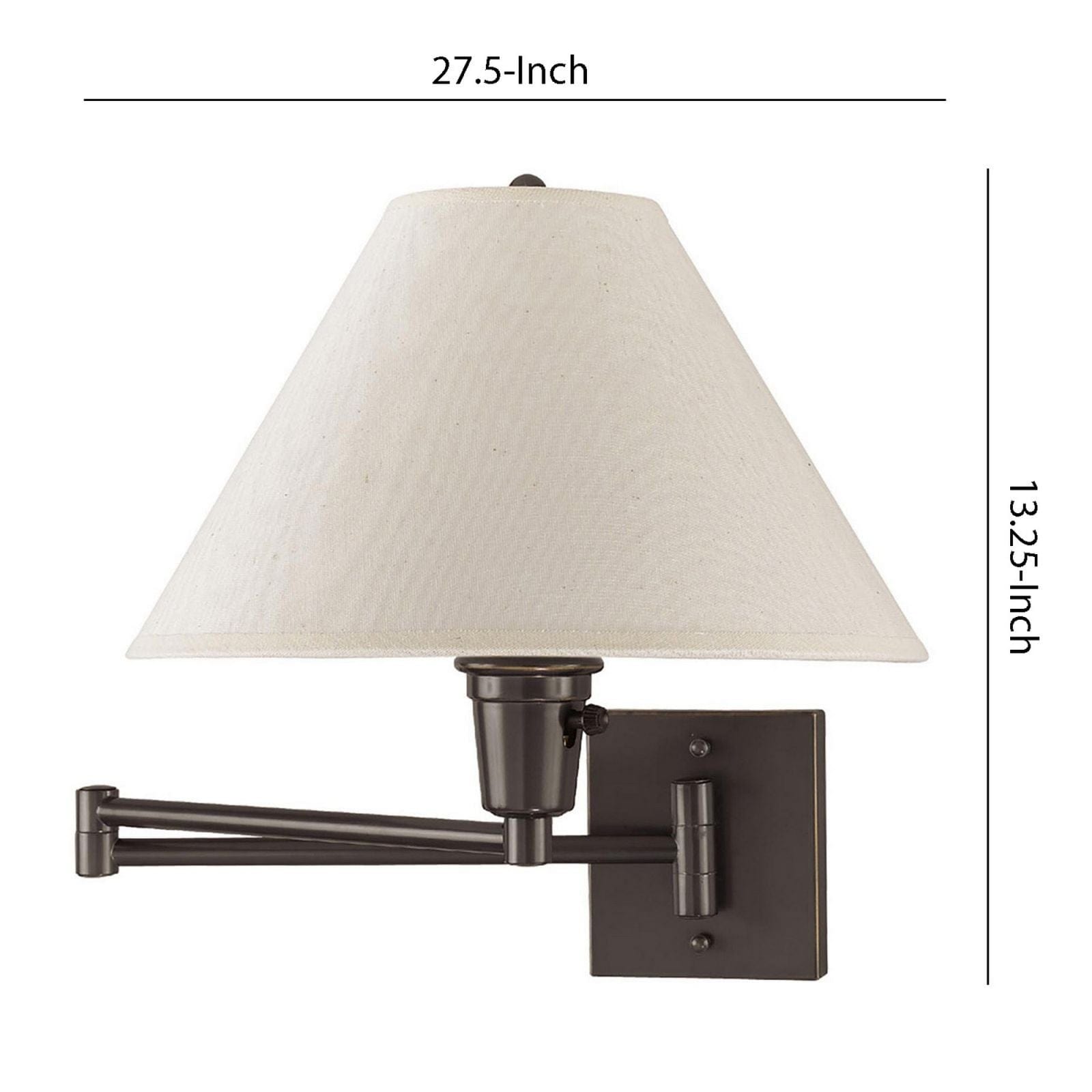 Benzara 60 Watt Metal Swing Arm Wall Lamp With Tapered Shade, Off White And Bronze By Benzara Wall Lamps BM220648