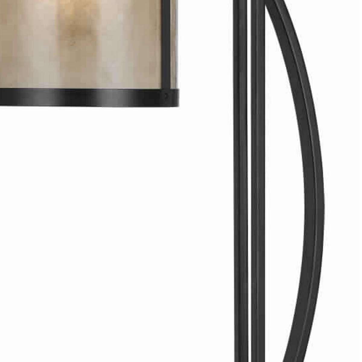 Benzara 60 Watt Table Lamp With Metal Body And Mica Drum Shade, Black By Benzara Table Lamps BM223695