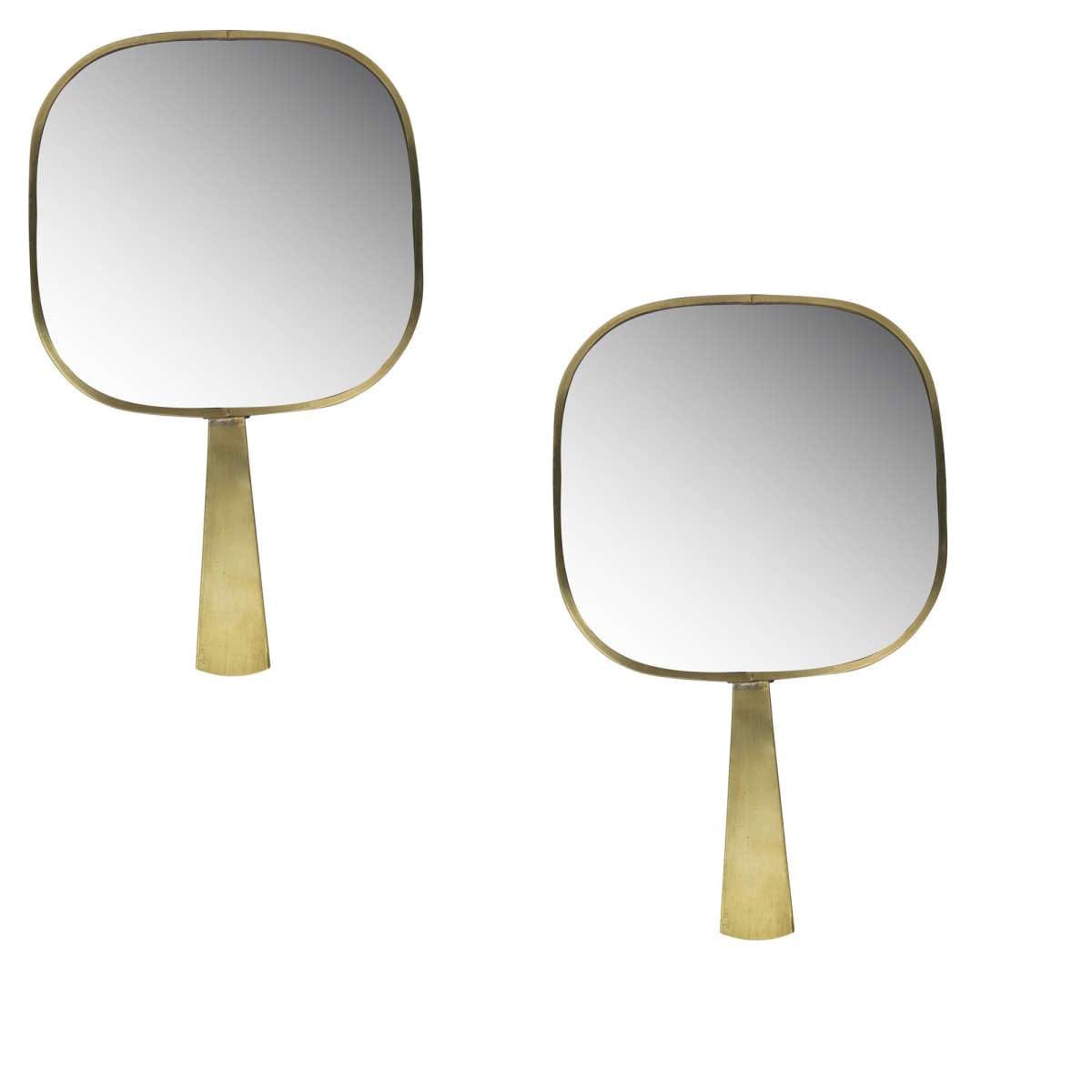 Benzara 7 Inch Hand Mirror With Metal Frame And Handle,Set Of 2,Brass By Benzara Mirrors BM240258