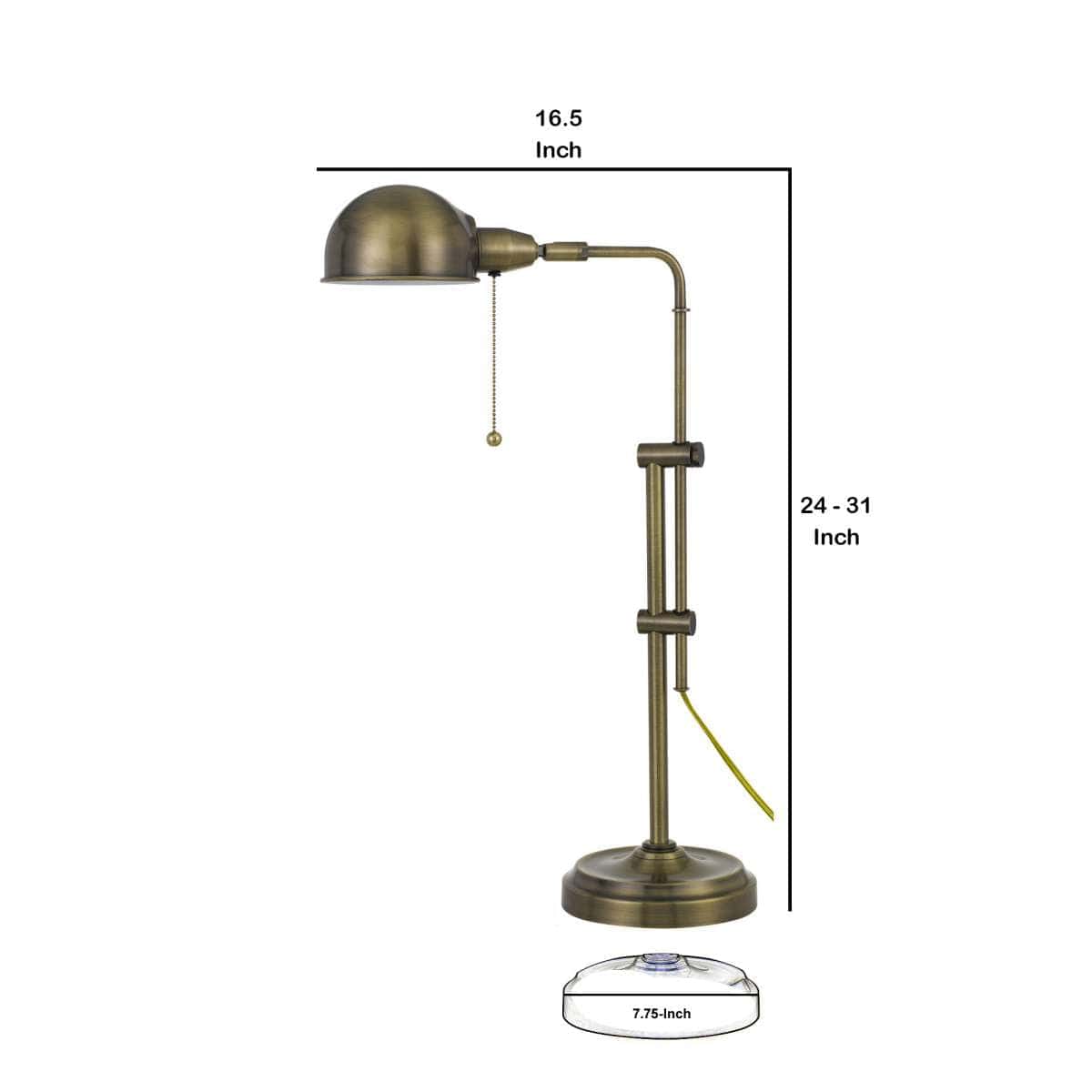 Benzara Adjustable Height Metal Desk Lamp With Dome Shade, Brass By Benzara Desk Lamps BM233417