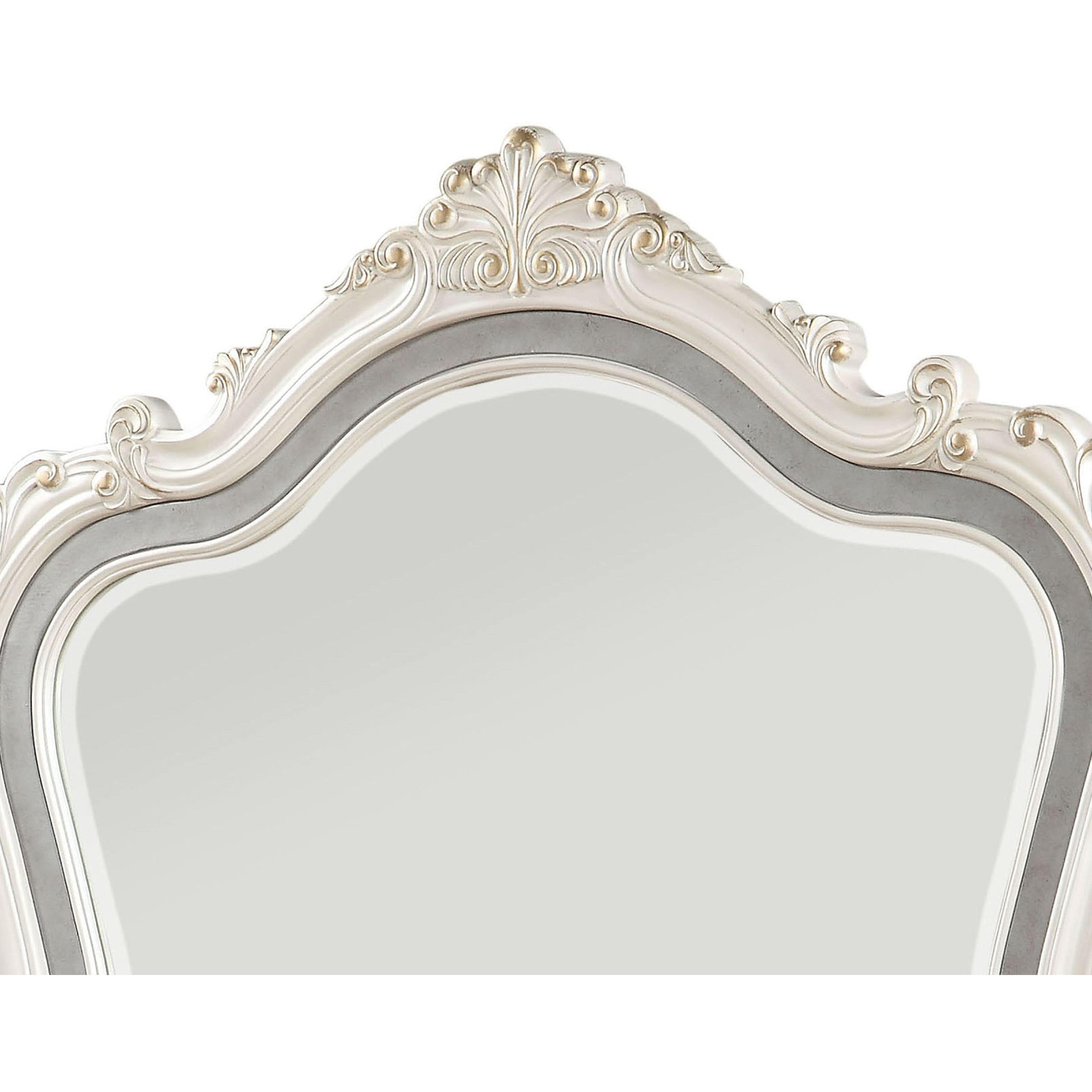 Benzara Benzara BM205579 45" Traditional Mirror with Wooden Scrollwork Crown Traditional Mirrors BM205579