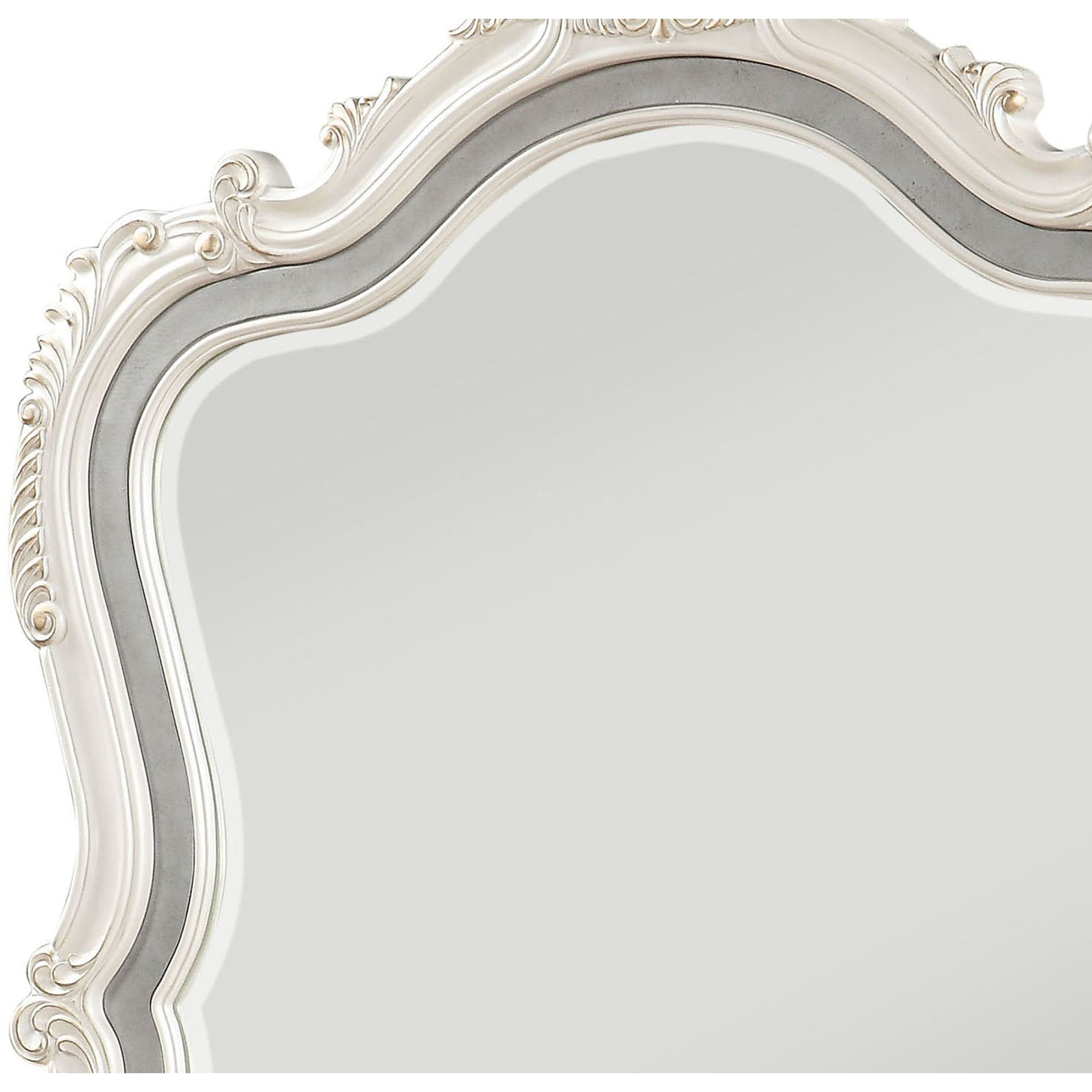 Benzara Benzara BM205579 45" Traditional Mirror with Wooden Scrollwork Crown Traditional Mirrors BM205579