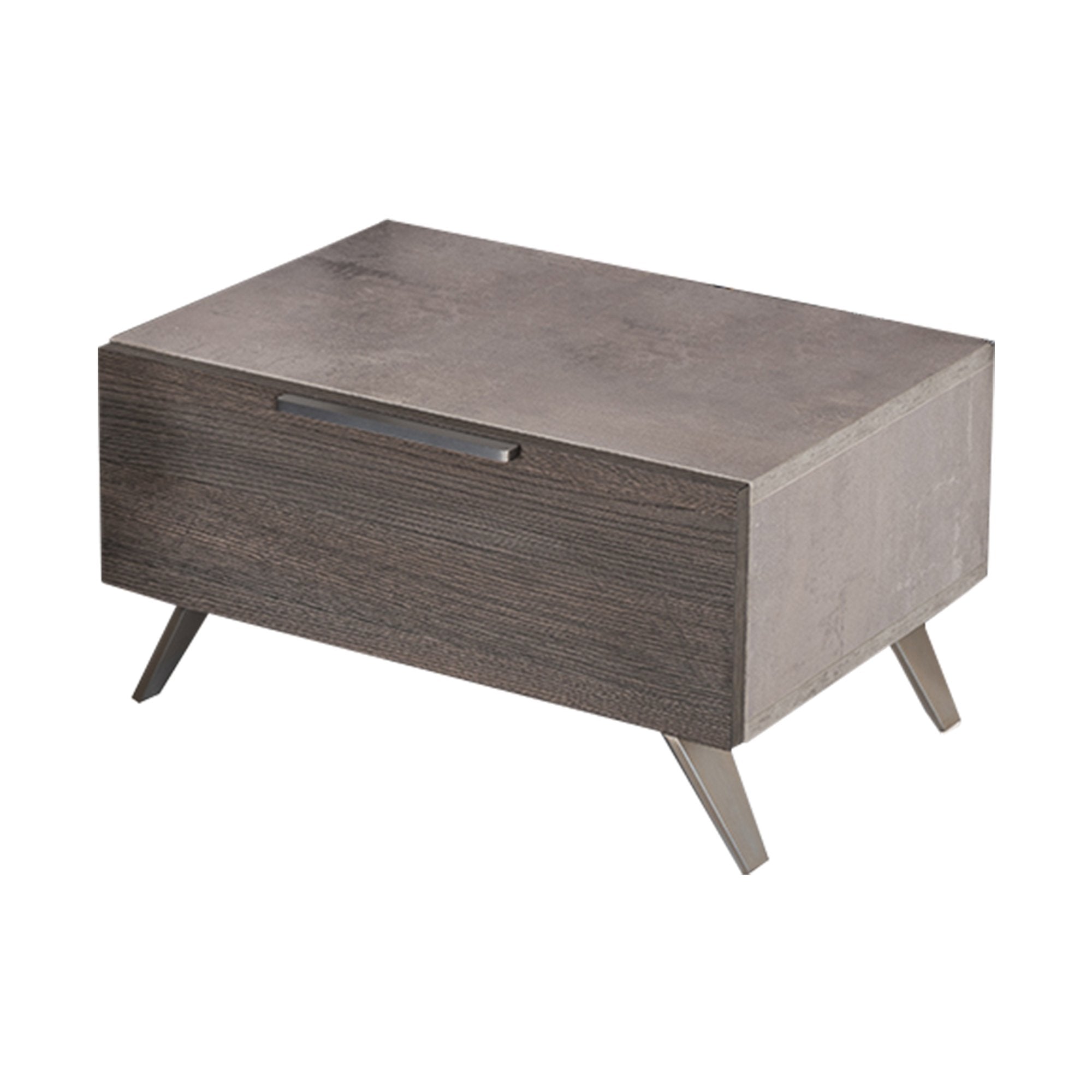 Benzara Benzara BM223476 1 Drawer Faux Concrete Nightstand with Metal Handle and Angled Legs Concrete Nightstands BM223476