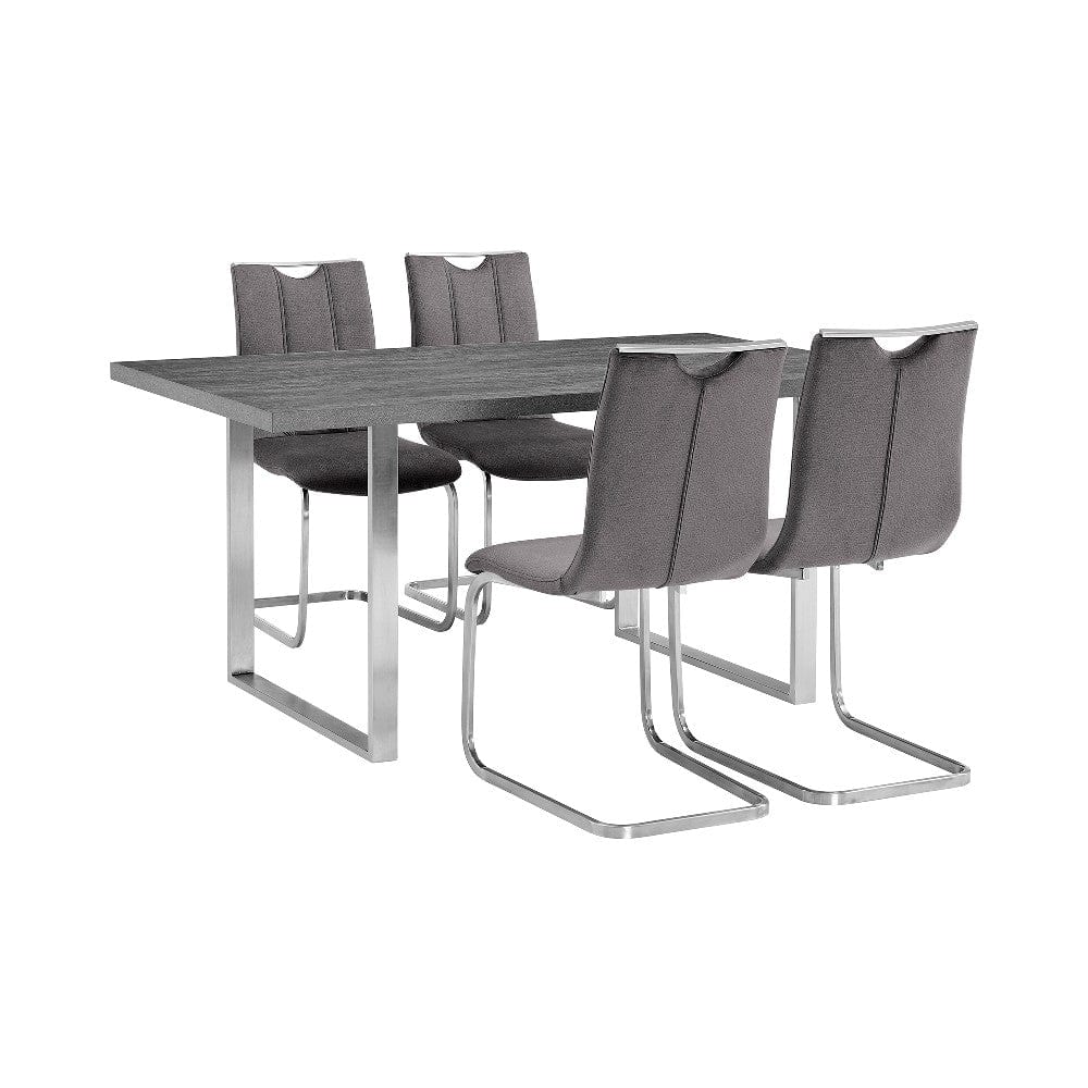 Benzara Benzara BM248319 5 Piece Dining Table and Chair with Metal Frame Base Dining Tables BM248319
