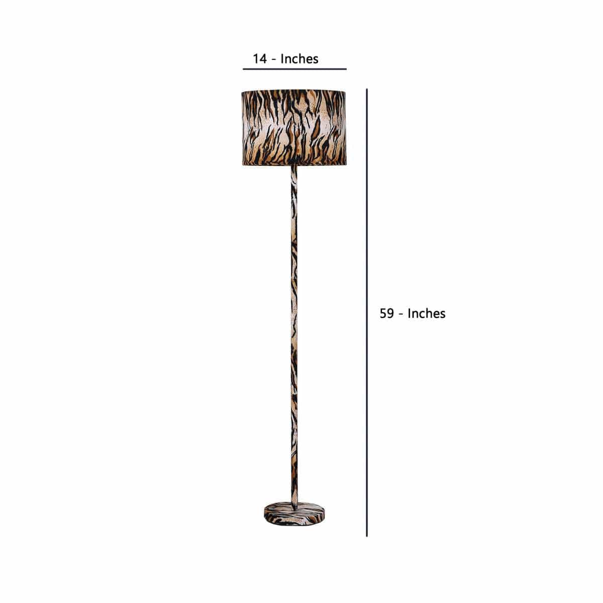 Benzara Fabric Wrapped Floor Lamp With Animal Print, Yellow And Black By Benzara Floor Lamps BM233936