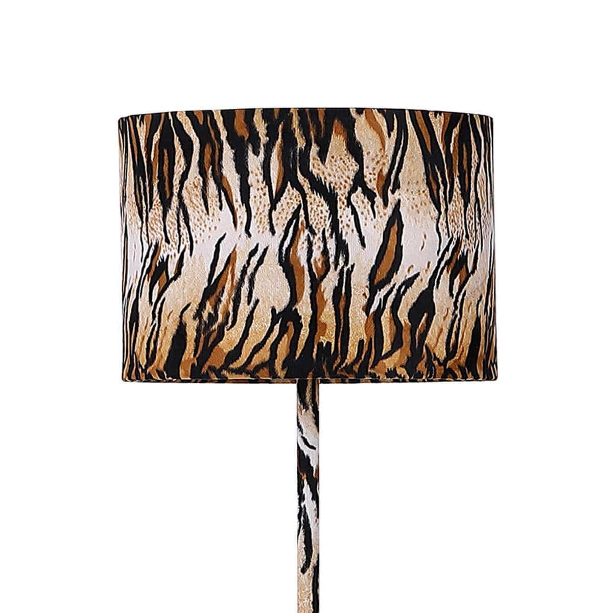 Benzara Fabric Wrapped Floor Lamp With Animal Print, Yellow And Black By Benzara Floor Lamps BM233936