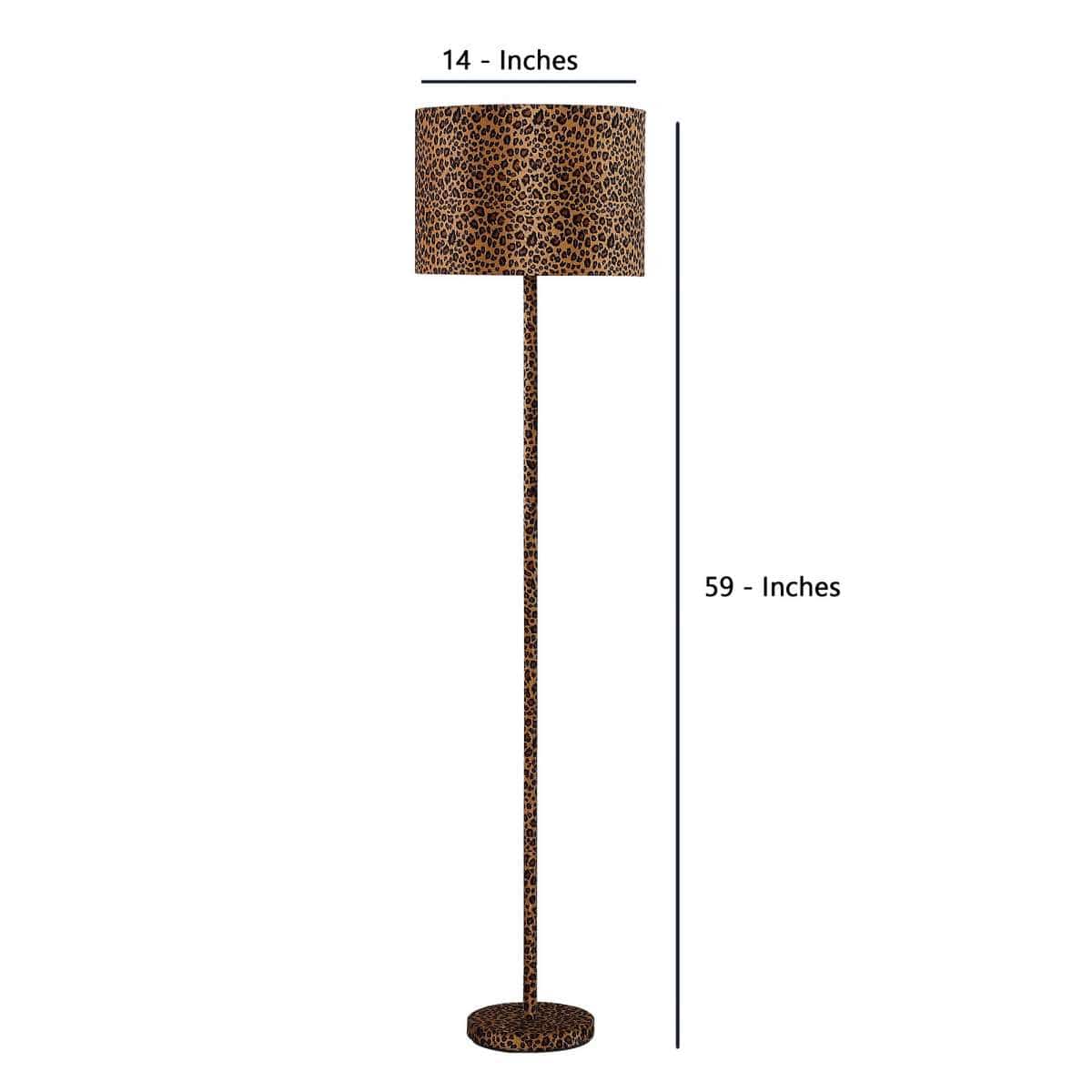 Benzara Fabric Wrapped Floor Lamp With Dotted Animal Print, Brown And Black By Benzara Floor Lamps BM233932