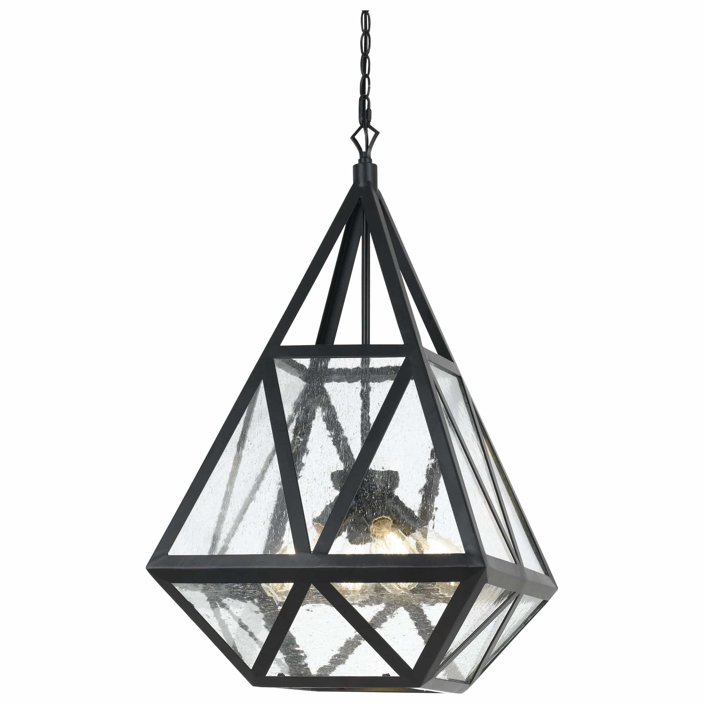 Benzara Geometric Metal Frame Chandelier With Multiple Faceted Side,Black And Clear By Benzara Chandeliers BM225007