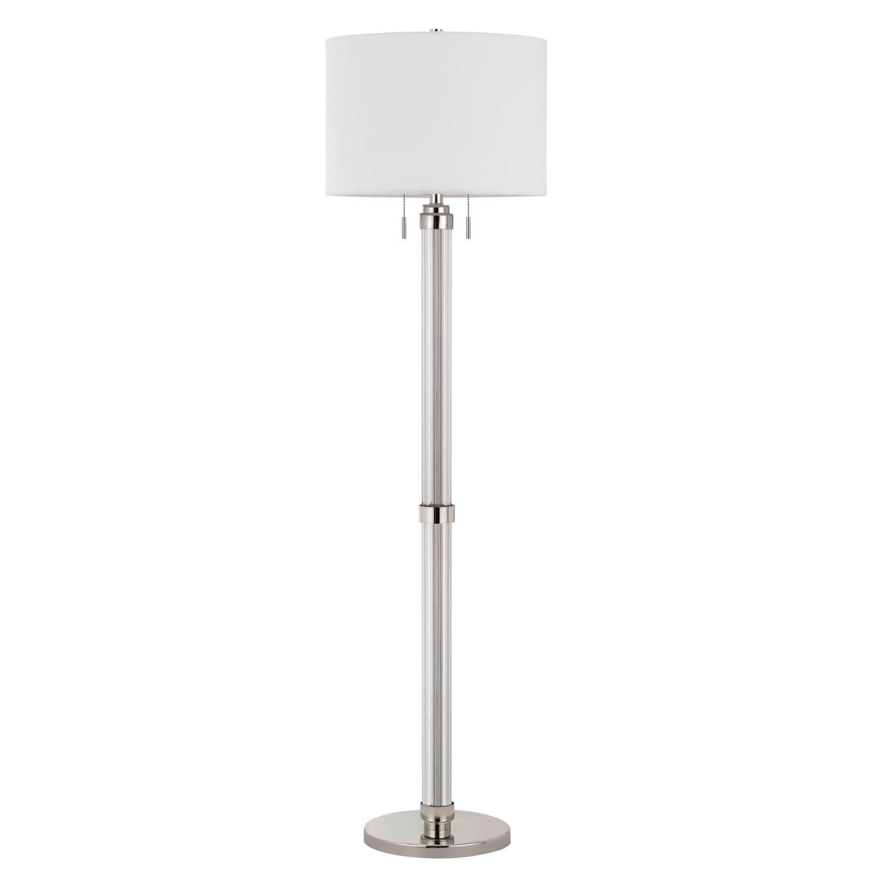 Benzara Metal And Acrylic Tubular Body Floor Lamp With Fabric Drum Shade, White By Benzara Floor Lamps BM224988