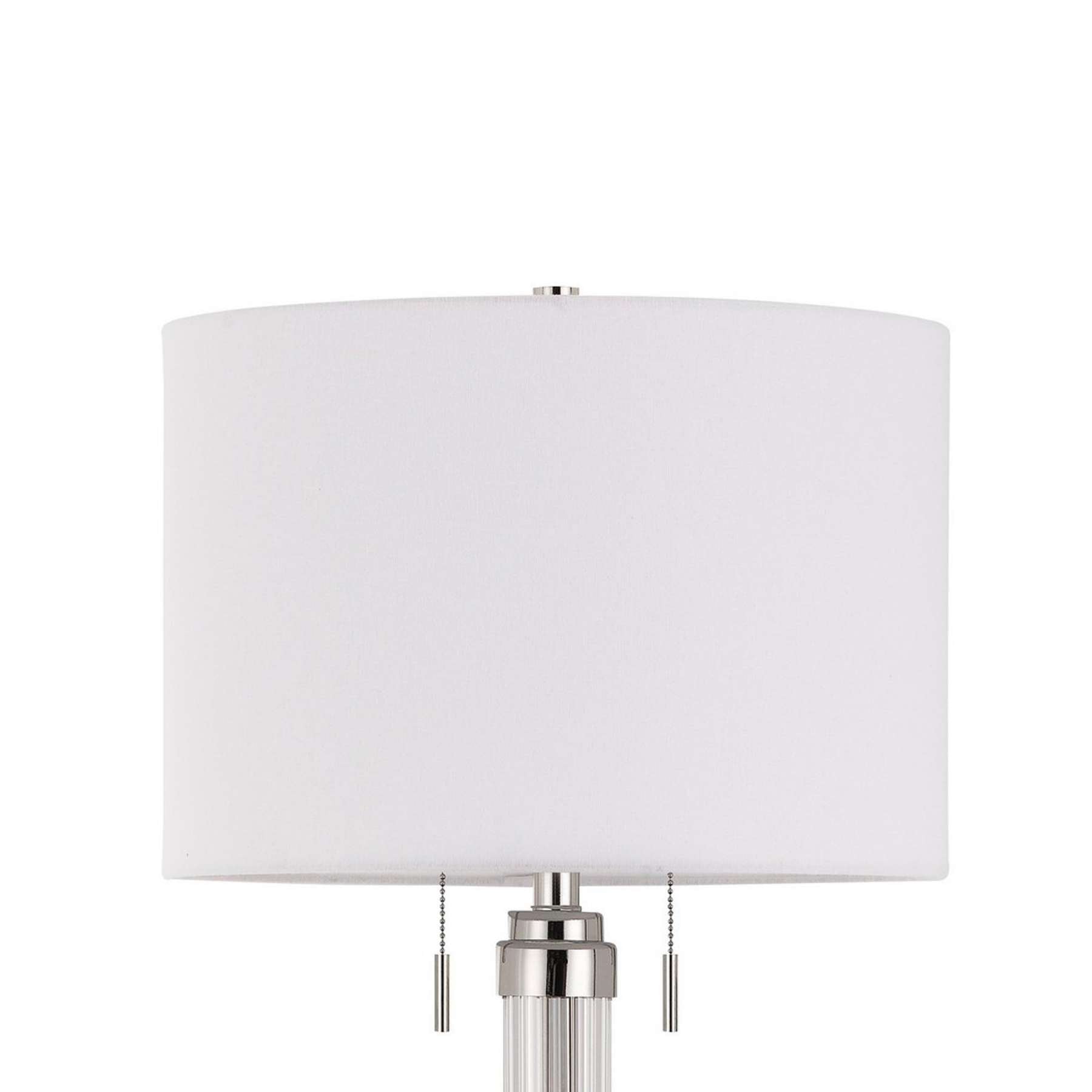 Benzara Metal And Acrylic Tubular Body Floor Lamp With Fabric Drum Shade, White By Benzara Floor Lamps BM224988