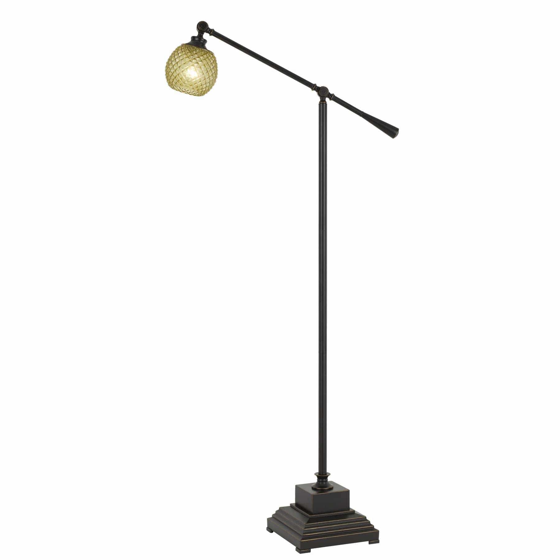 Benzara Metal Body Floor Lamp With Adjustable Arm And Textured Glass Shade, Black By Benzara Floor Lamps BM224890