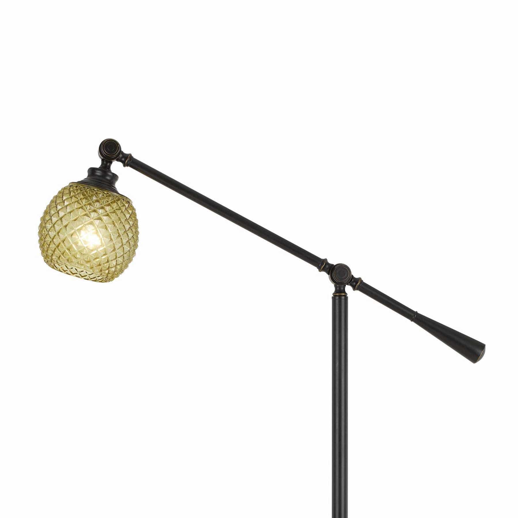 Benzara Metal Body Floor Lamp With Adjustable Arm And Textured Glass Shade, Black By Benzara Floor Lamps BM224890