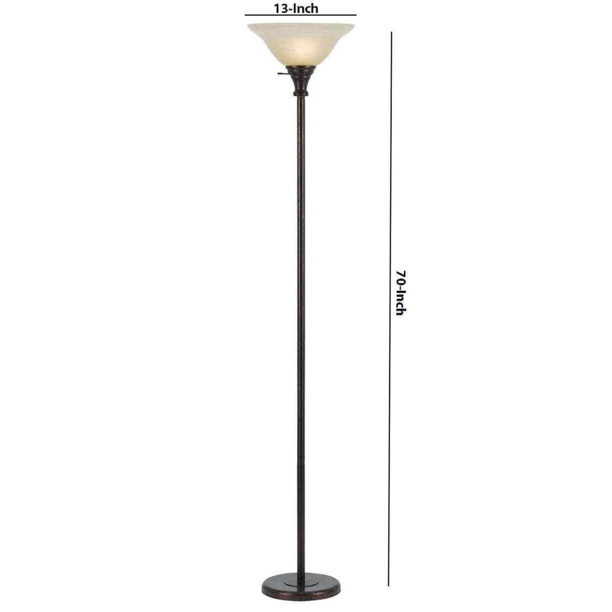 Benzara Metal Round 3 Way Torchiere Lamp With Frosted Glass Shade, Bronze And Gold By Benzara Floor Lamps BM225119