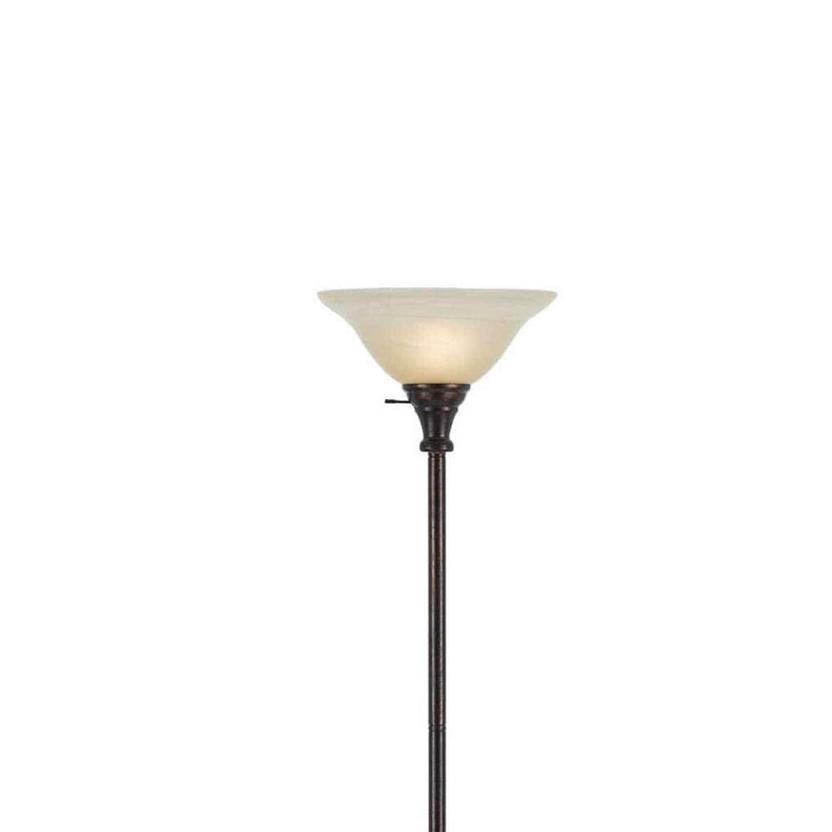Benzara Metal Round 3 Way Torchiere Lamp With Frosted Glass Shade, Bronze And Gold By Benzara Floor Lamps BM225119