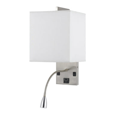 Benzara Metal Wall Lamp With Rectangular Shade And Gooseneck Reading Light, Silver By Benzara Wall Lamps BM224635