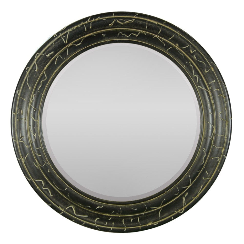 Benzara Mirror In Round Wood Frame, Black By Benzara Mirrors BM170680