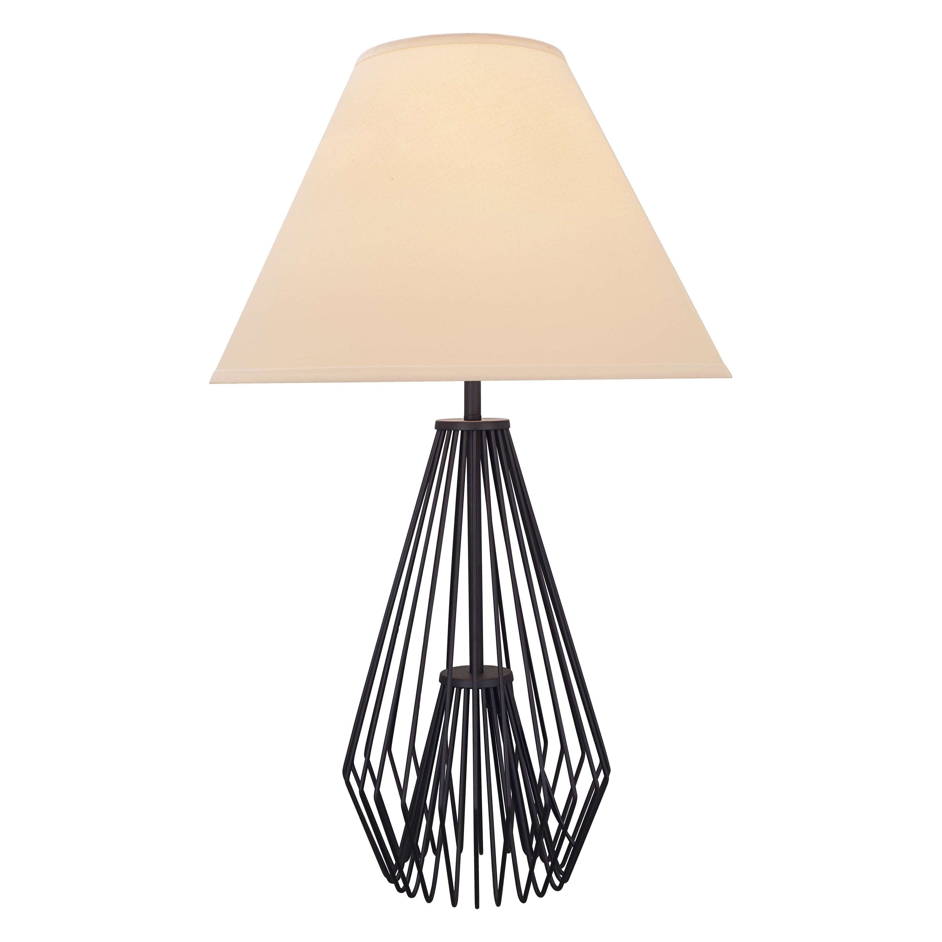 Benzara Modern Flared Empire Shade Table Lamp With Caged Pattern, Black And Beige By Benzara Table Lamps BM207457