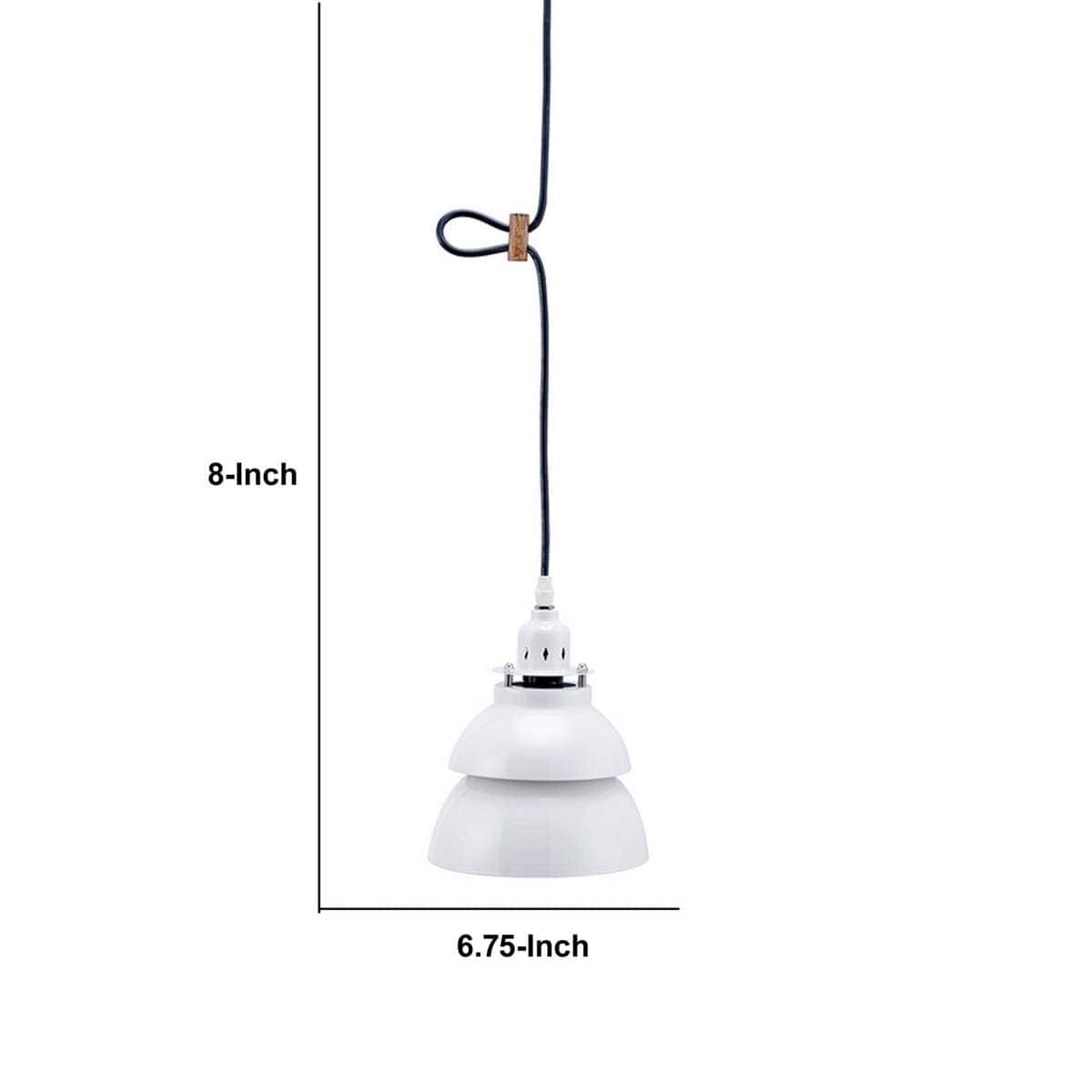 Benzara Pendant Ceiling With Double Metal Shade, White By Benzara Pendant Lamps BM240318