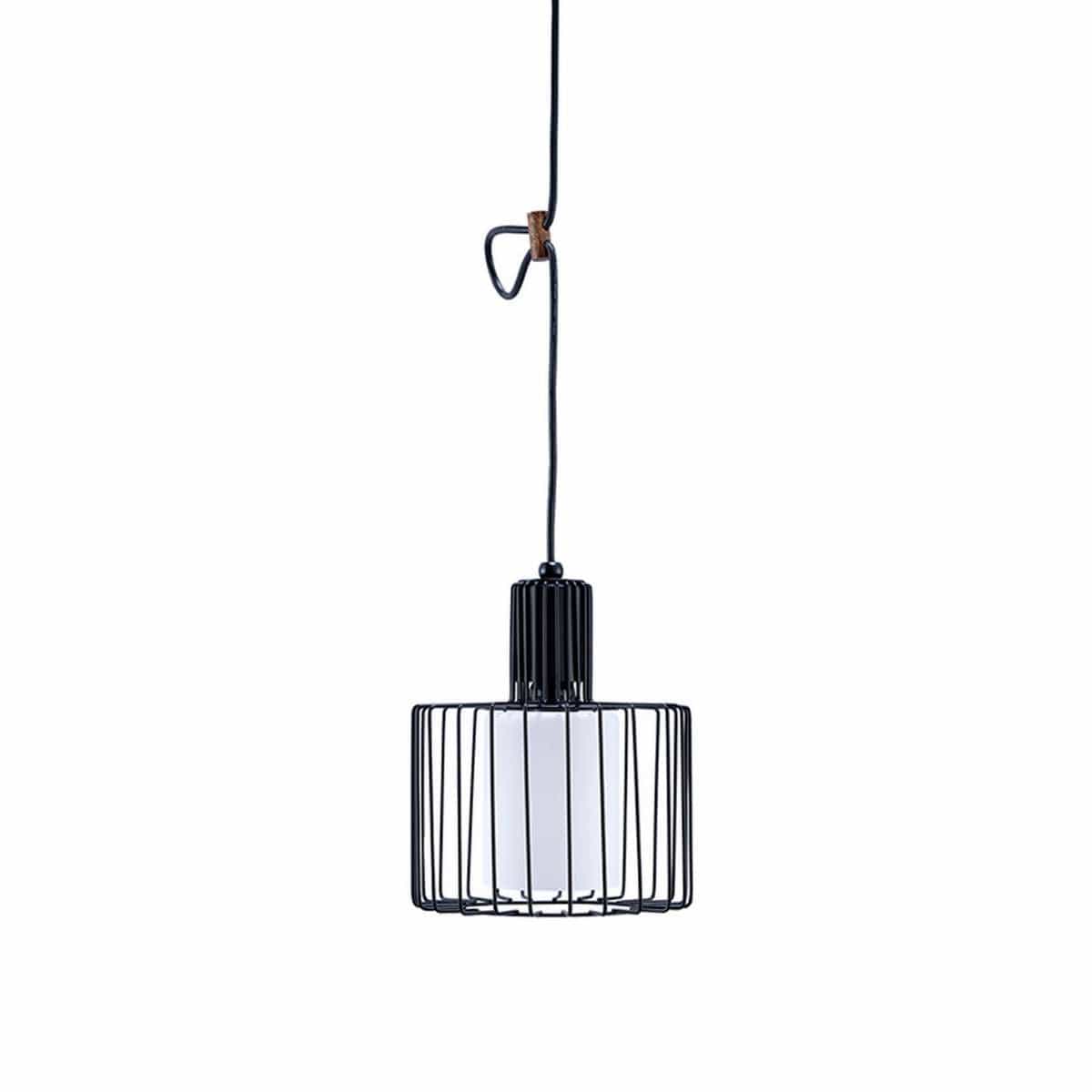 Benzara Pendant Ceiling With Wire Cage Frame And Frosted Glass, Black By Benzara Pendant Lamps BM240316