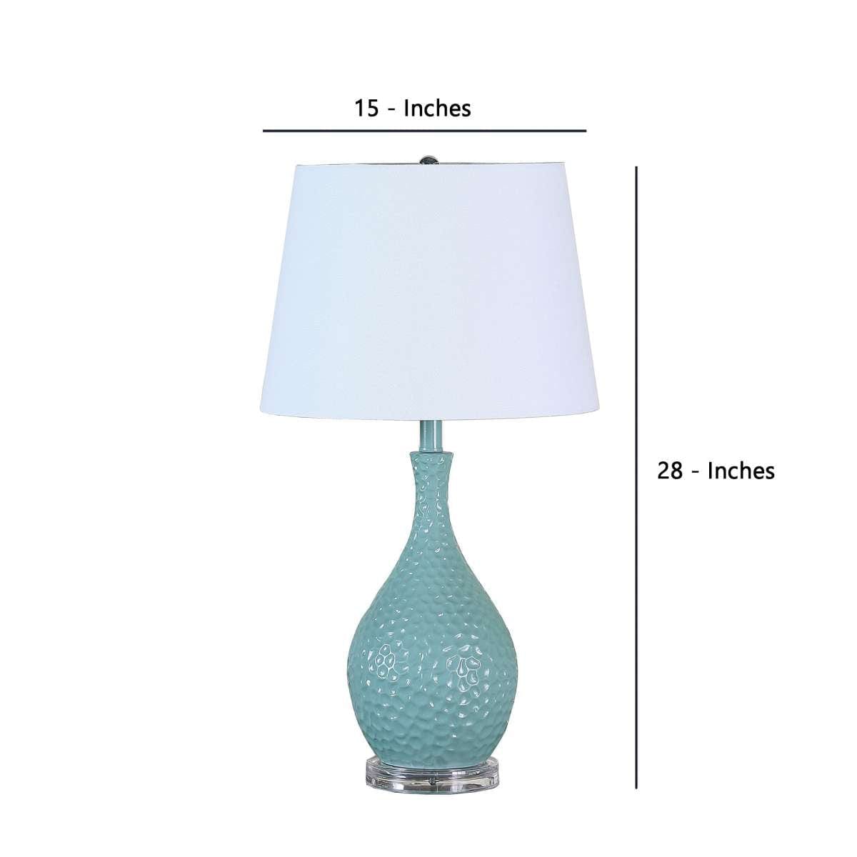 Benzara Pin Bowl Design Metal Table Lamp With Hammered Pattern, Blue By Benzara Table Lamps BM233921