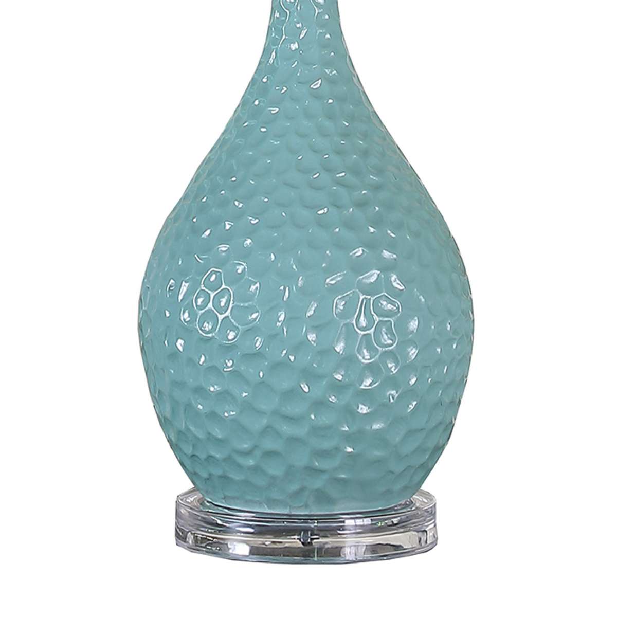 Benzara Pin Bowl Design Metal Table Lamp With Hammered Pattern, Blue By Benzara Table Lamps BM233921