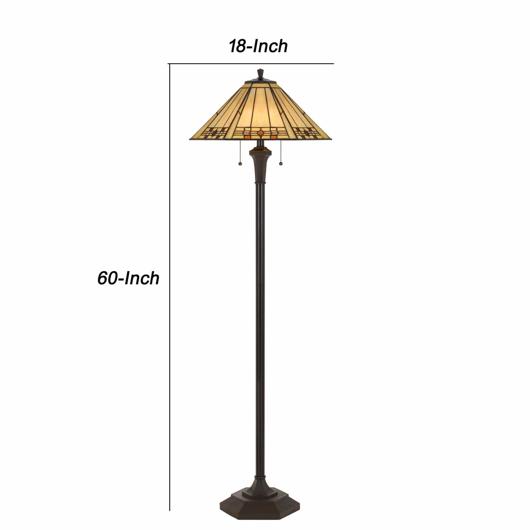 Benzara Polyresin Floor Lamp With Glass Shade And Pull Chain Switch, Black By Benzara Floor Lamps BM224844