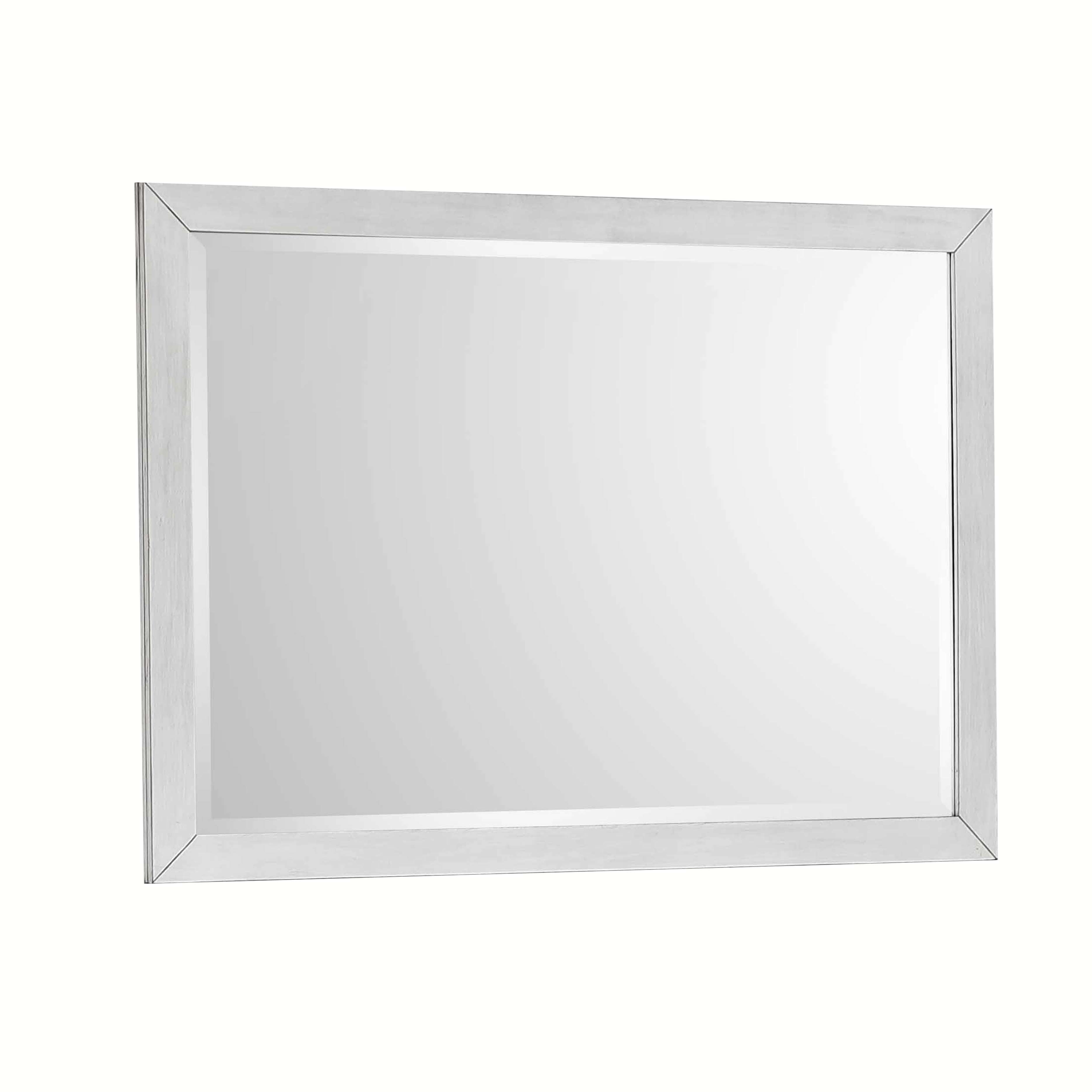 Benzara Rectangular Dresser Top Beveled Mirror With Wooden Frame, White And Silver By Benzara Mirrors BM215450