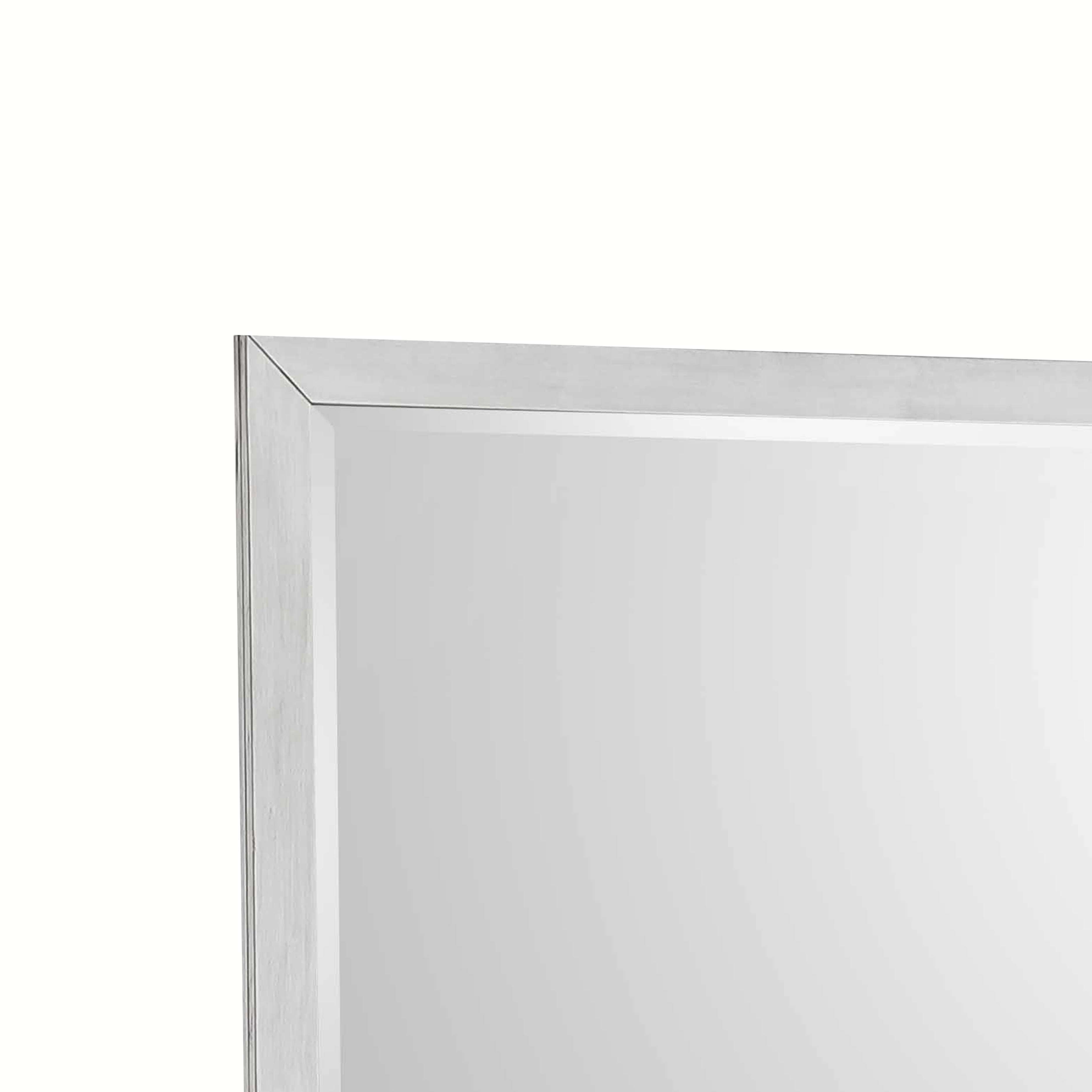 Benzara Rectangular Dresser Top Beveled Mirror With Wooden Frame, White And Silver By Benzara Mirrors BM215450