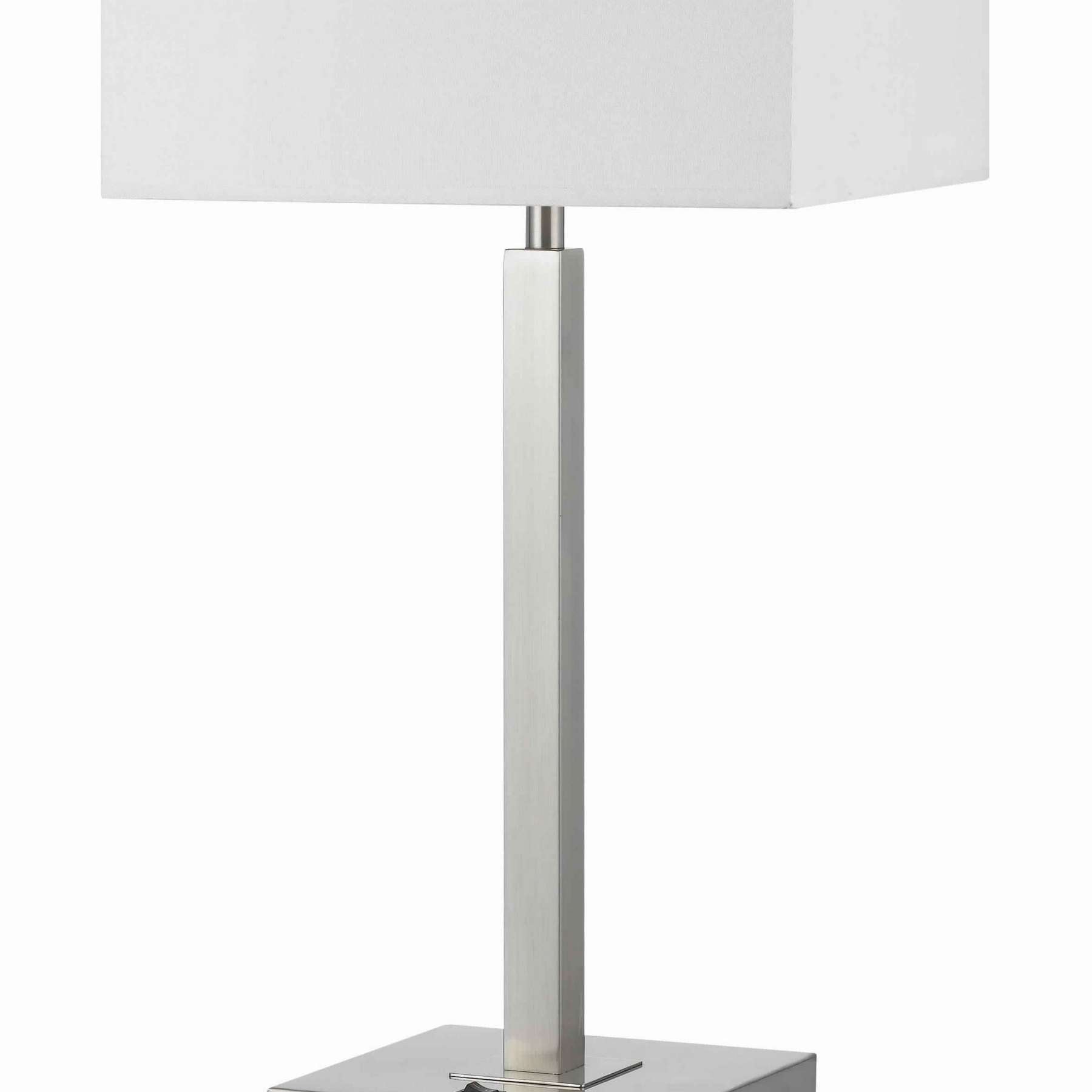 Benzara Rectangular Metal Table Lamp With Tubular Base And 2 Power Outlet, White By Benzara Table Lamps BM224691
