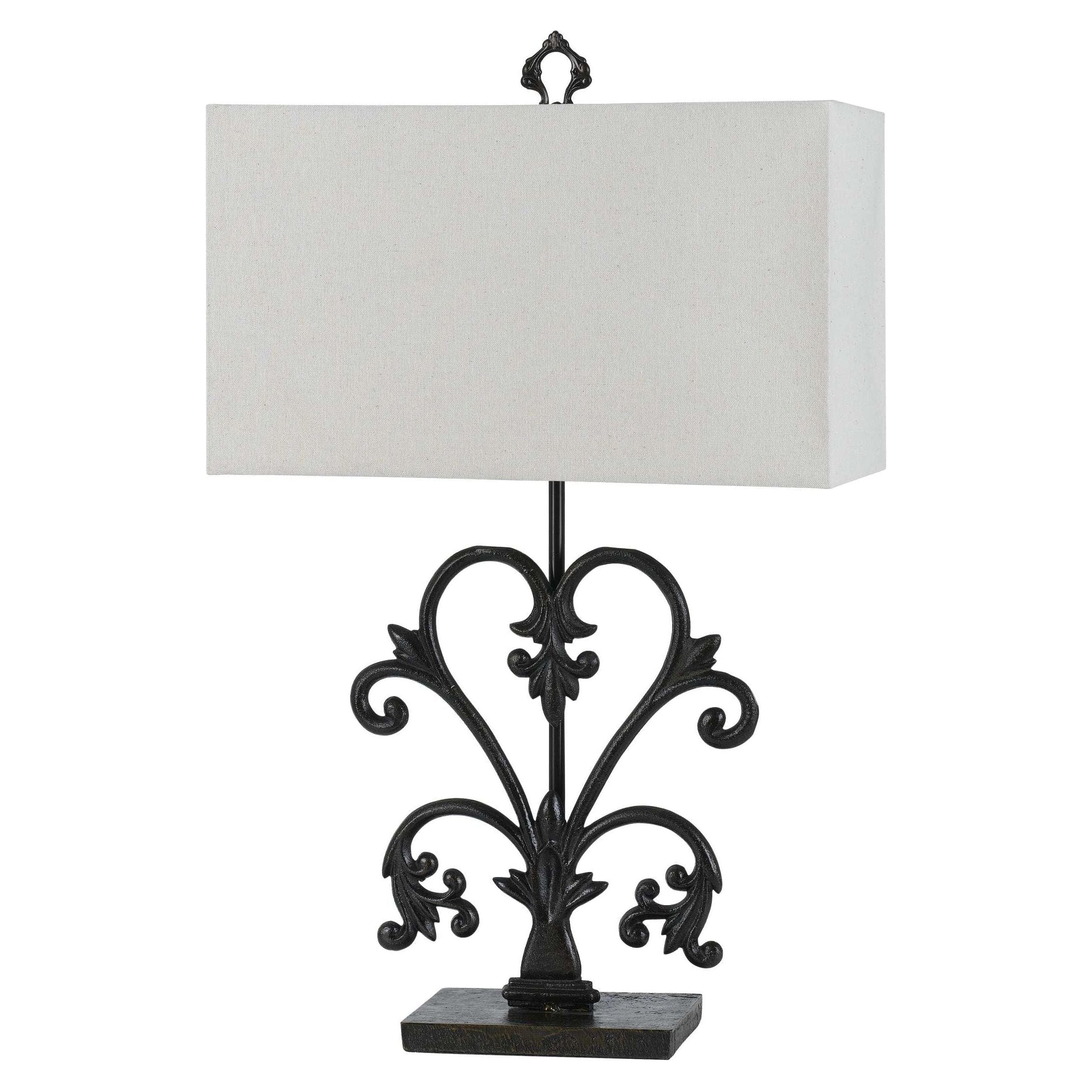Benzara Rectangular Shade Table Lamp With Scrolled Metal Base, Off White And Black By Benzara Table Lamps BM224661