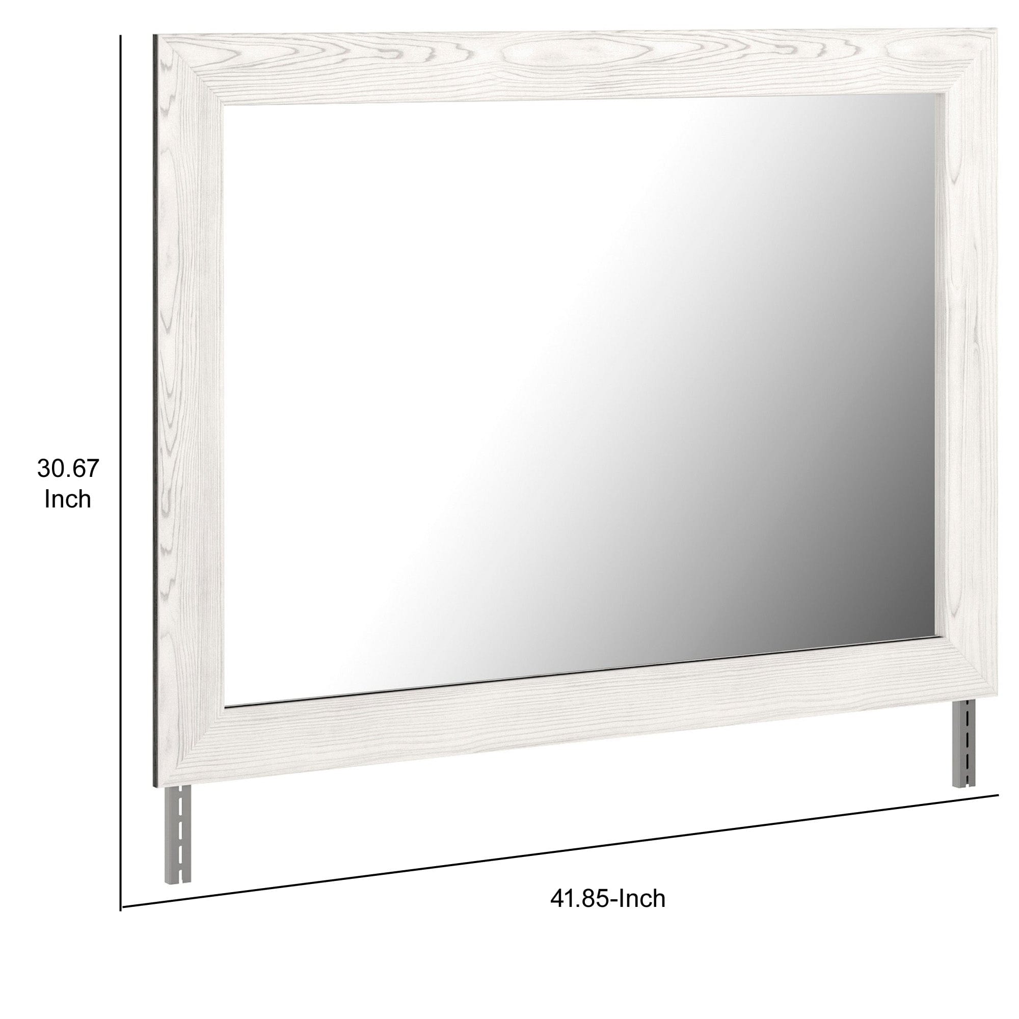 Benzara Rectangular Wooden Bedroom Mirror With Grain Details, Gray By Benzara Mirrors BM232923