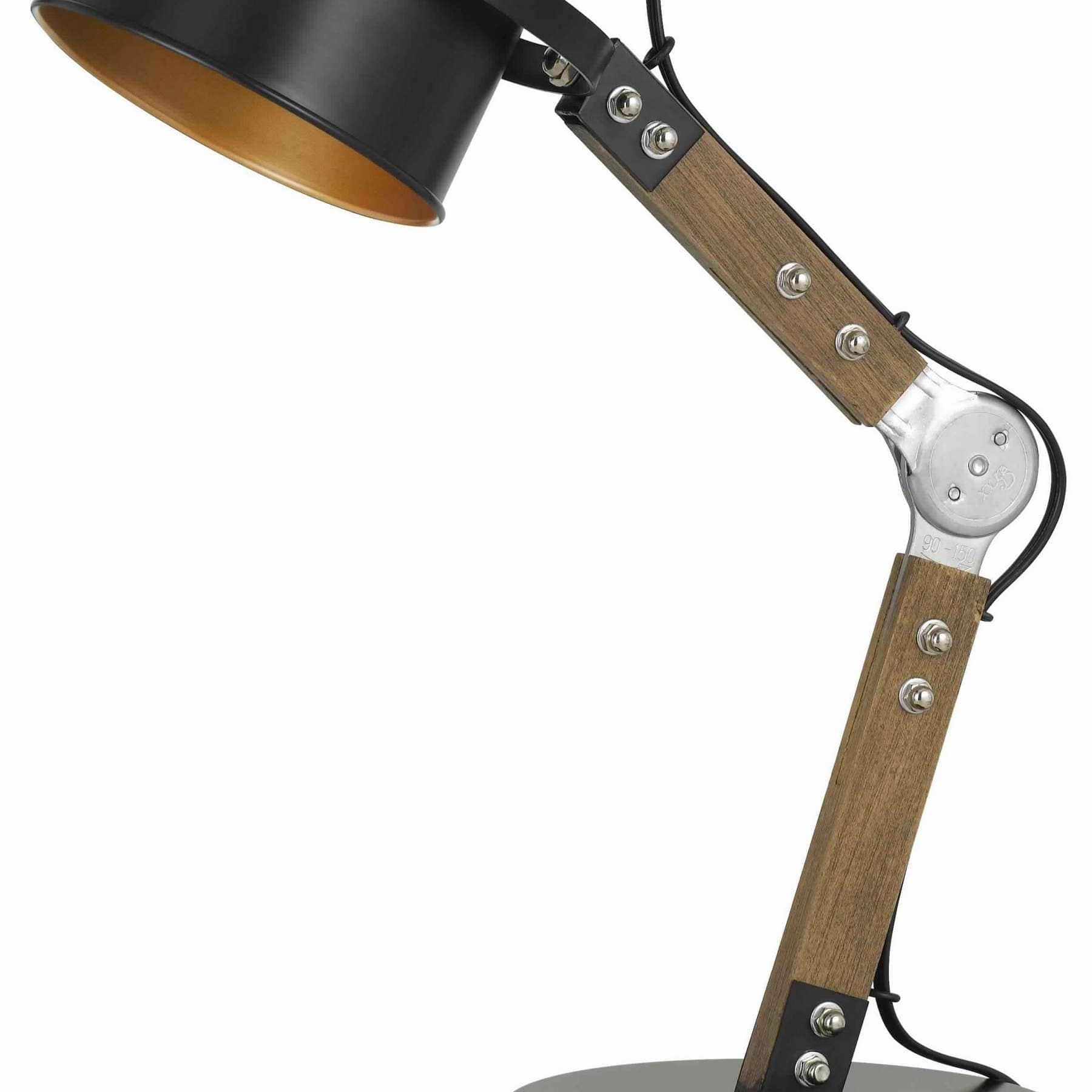 Benzara Swivel And Adjustable Metal Desk Lamp With Wooden Base, Black By Benzara Desk Lamps BM224821