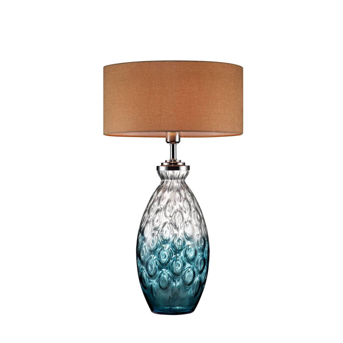 Benzara Table Lamp With Hand Blown Glass Pattern And Bottle Base, Silver And Blue By Benzara Table Lamps BM209020