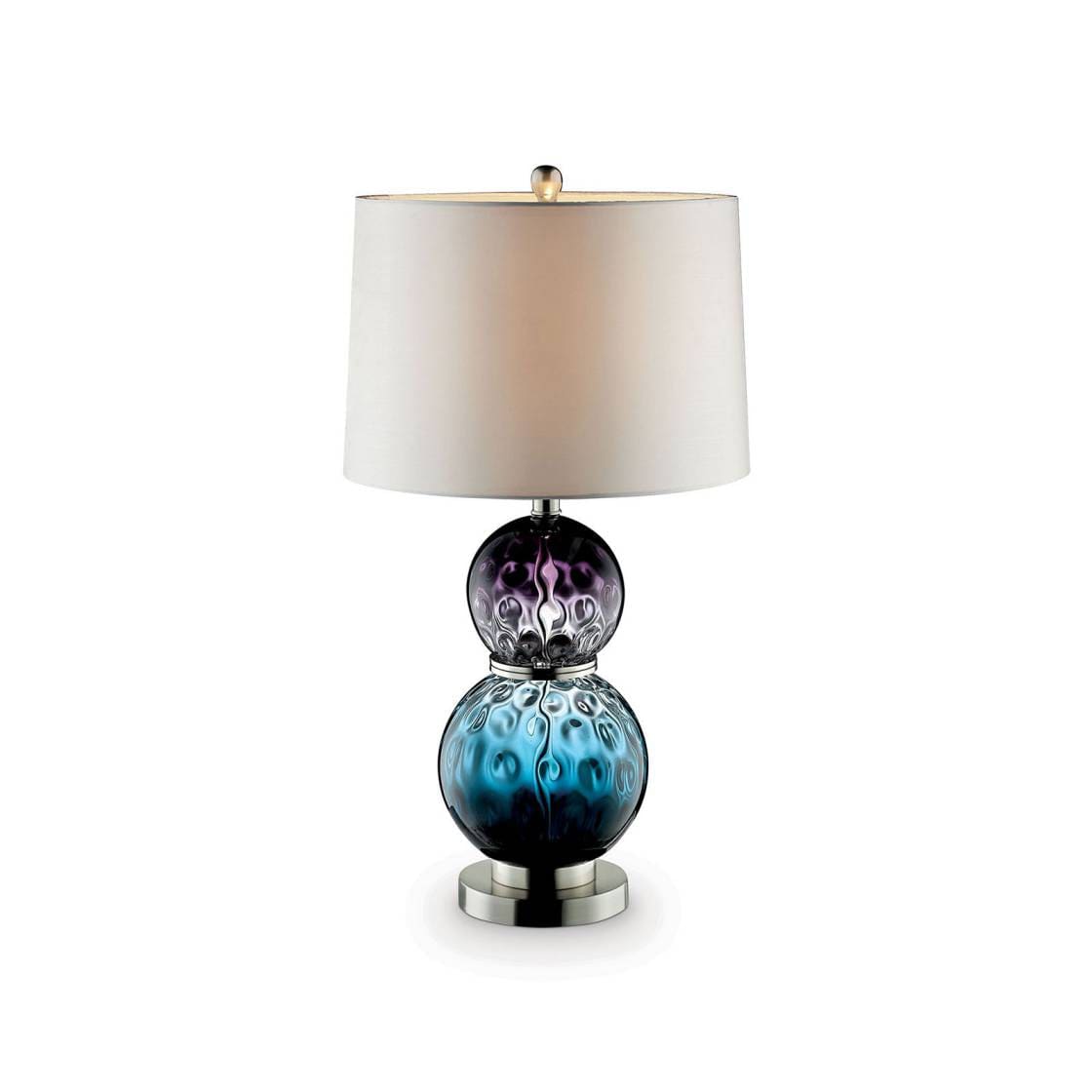 Benzara Table Lamp With Stacked Ball Base And Round Tier Support, Blue And Purple By Benzara Table Lamps BM209038