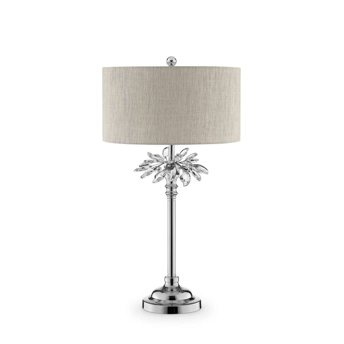 Benzara Table Lamp With Starburst Crystal Accent, Gray And Silver By Benzara Table Lamps BM240451