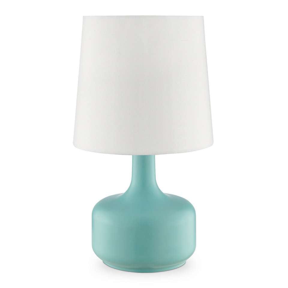 Benzara Table Lamp With Teardrop Metal Base And Fabric Shade, Green By Benzara Table Lamps BM240456