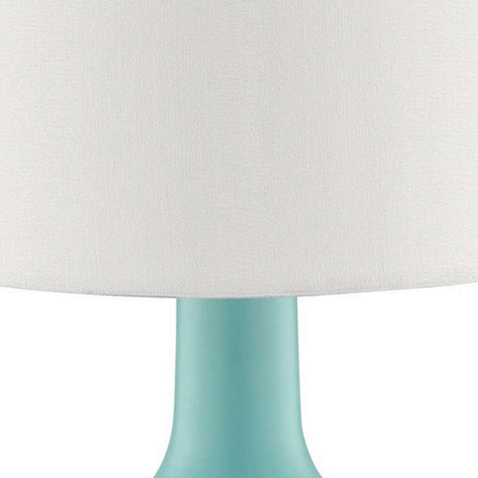 Benzara Table Lamp With Teardrop Metal Base And Fabric Shade, Green By Benzara Table Lamps BM240456
