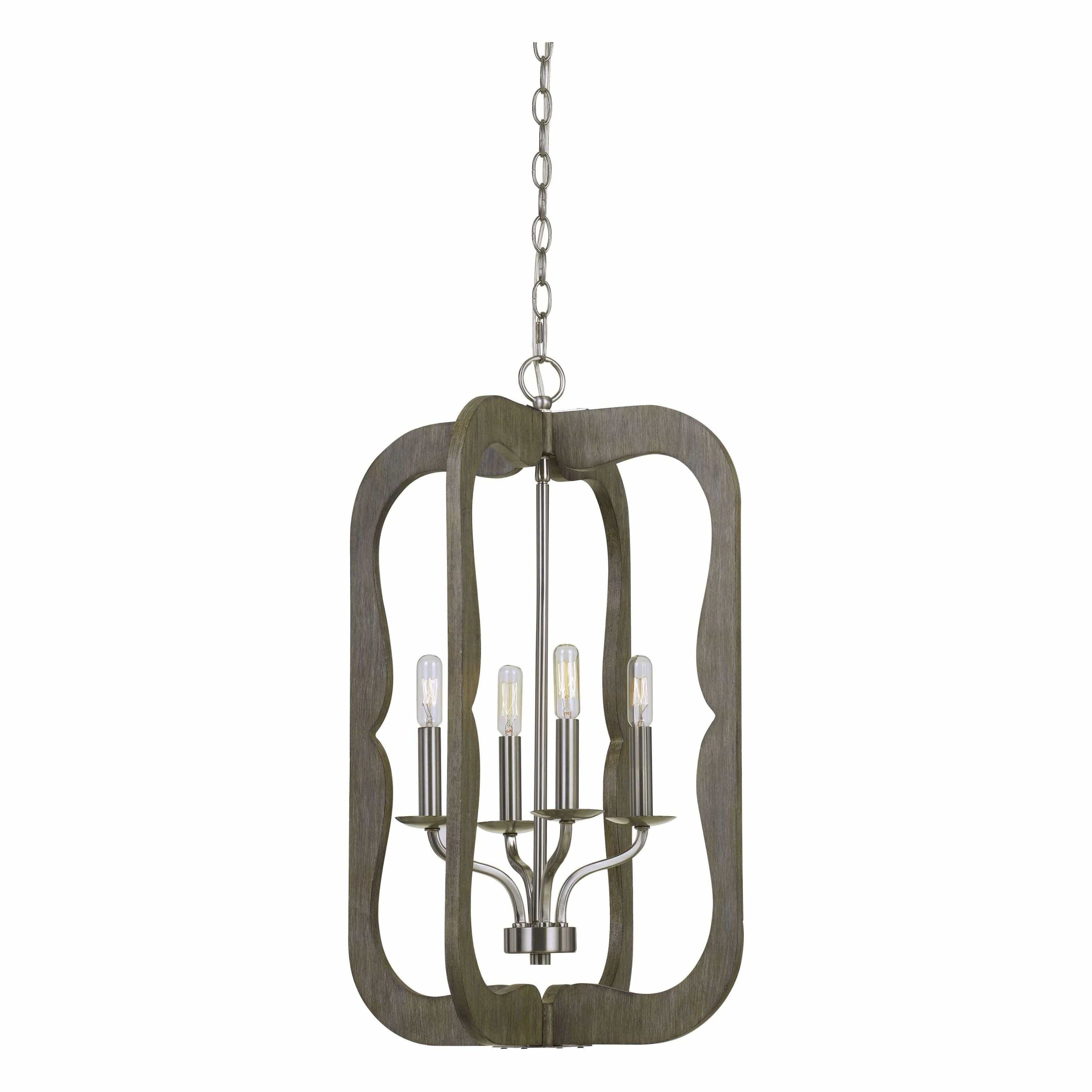Benzara Wooden Cut Out Design Frame Pendant Fixture With Chain, Distressed Brown By Benzara Chandeliers BM224722