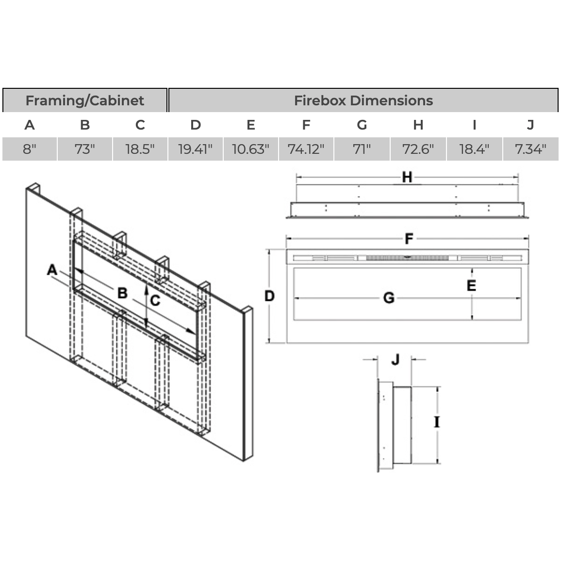 Dimplex Dimplex Galveston 74-In Linear Electric Fireplace Built-In Electric Fireplaces 165989