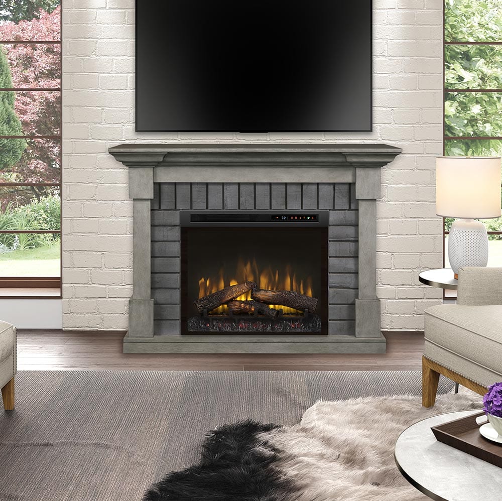 Royce Electric Fireplace Mantel Package in Smoke Stack Grey SAMPLE PHOTO