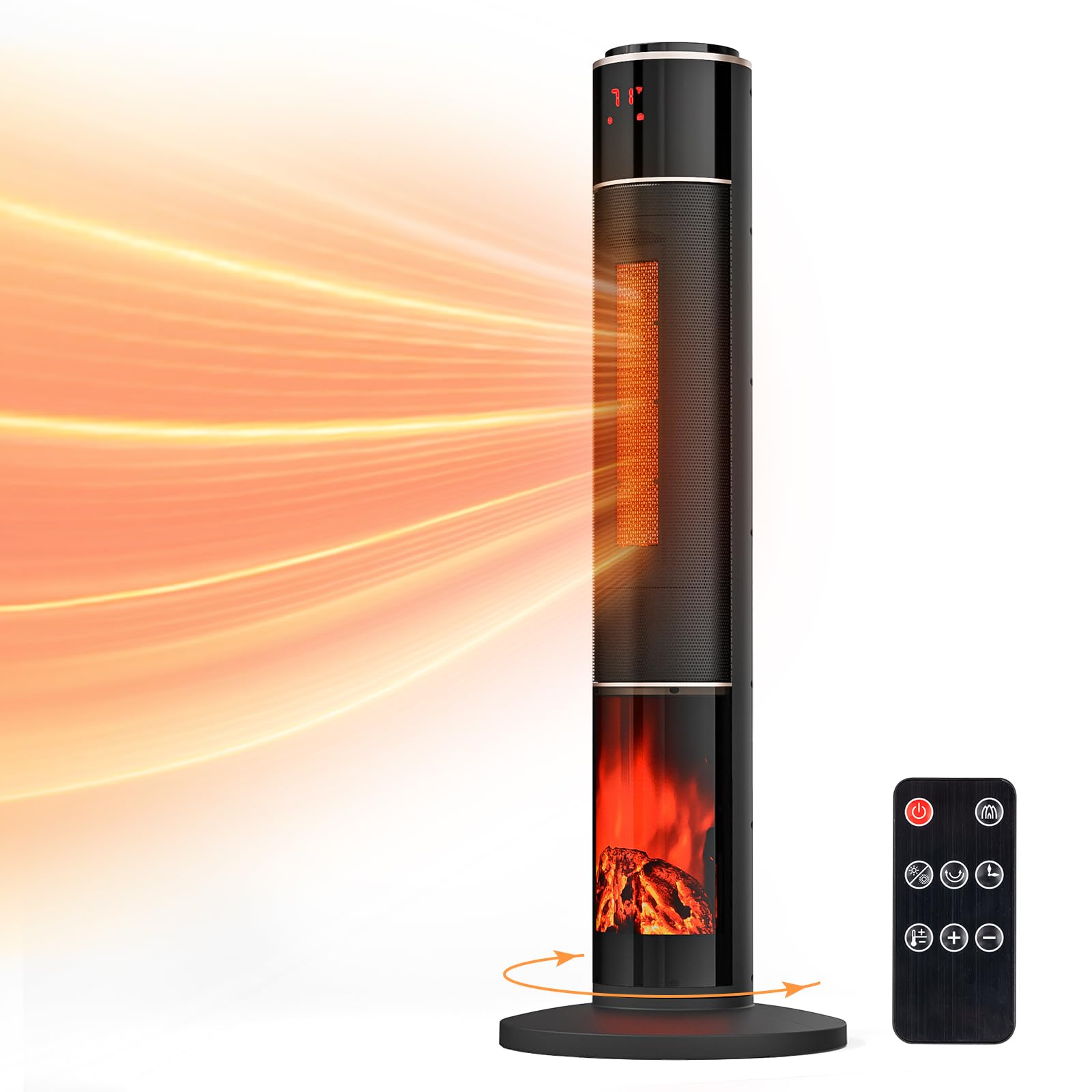 33"H 1500W 120V Electric Space Heater with Remote Black