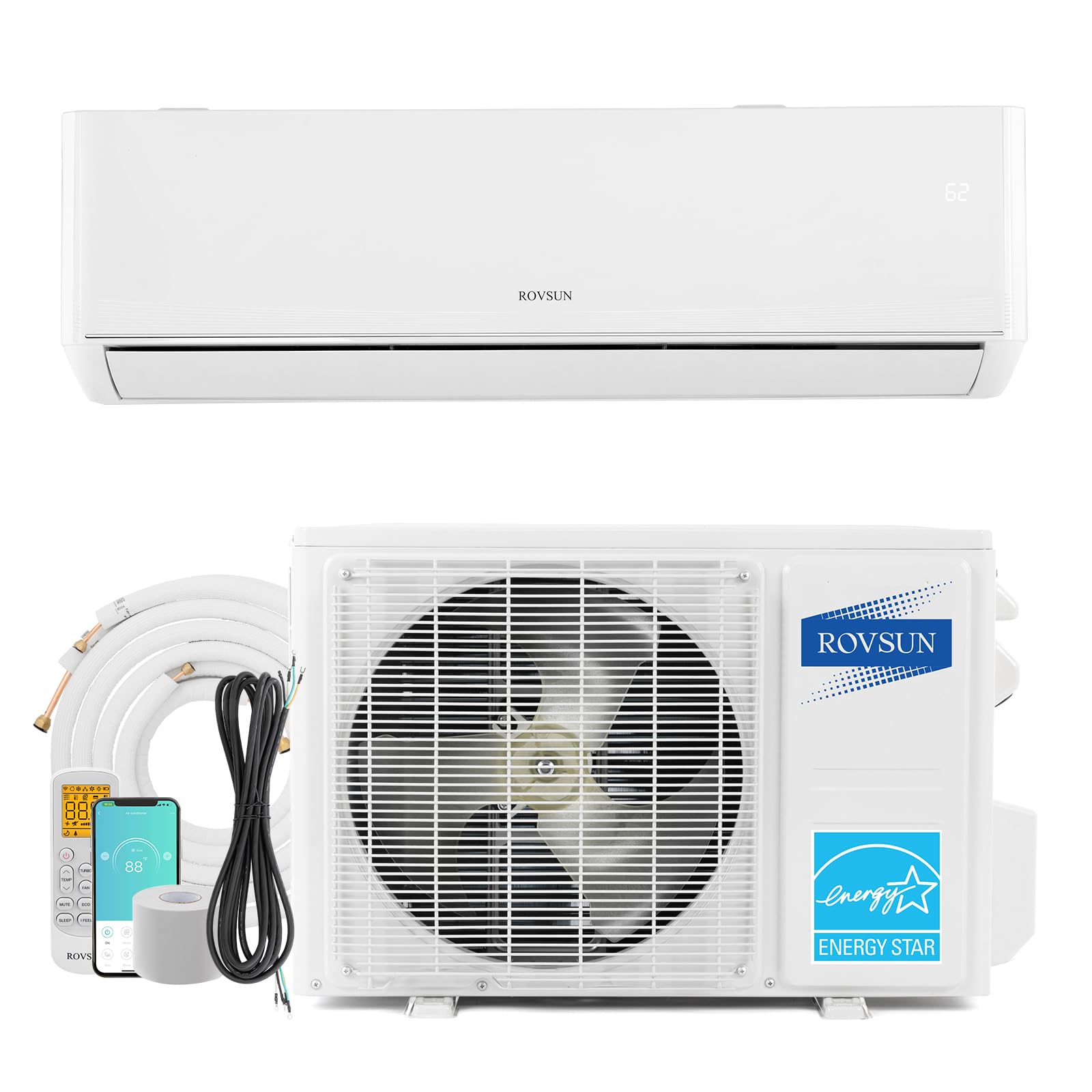 ROVSUN 12,000 BTU 22 SEER2 115V Wifi Enabled Ductless Mini Split Air Conditioner with Heat Pump Inverter & Install Kit