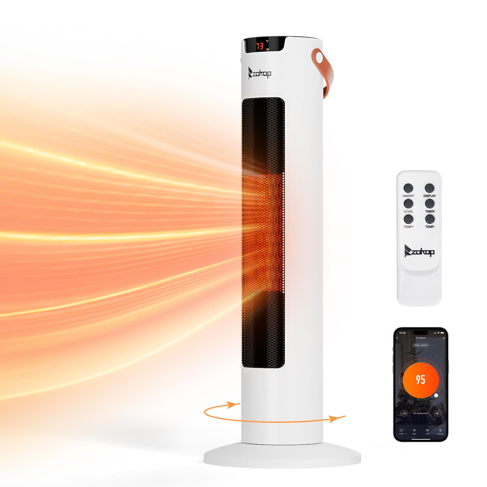 24"H 1500W 120V Electric Space Heater with Remote White