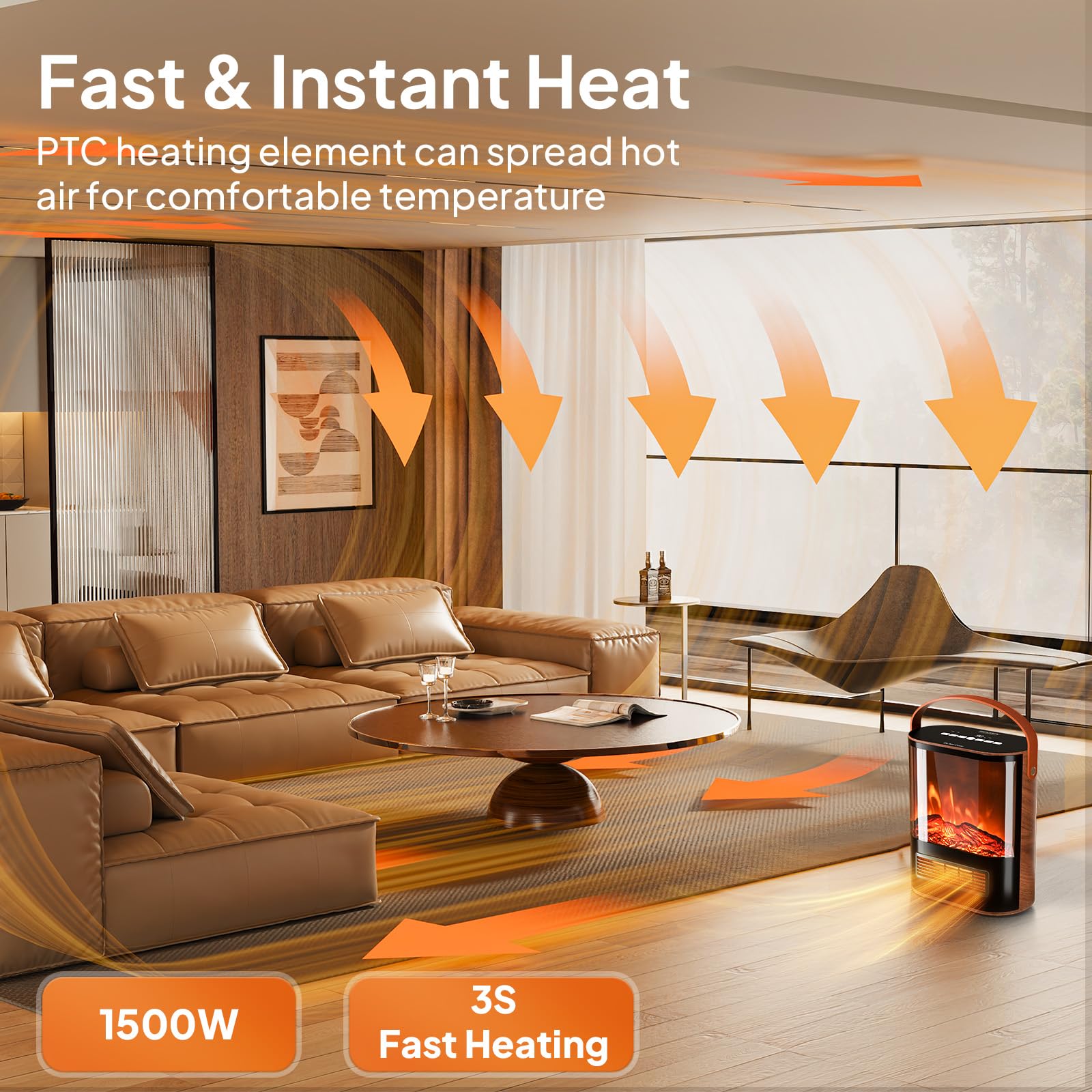 ROVSUN 1500W 120V Electric Fireplace Heater with Remote & Timer