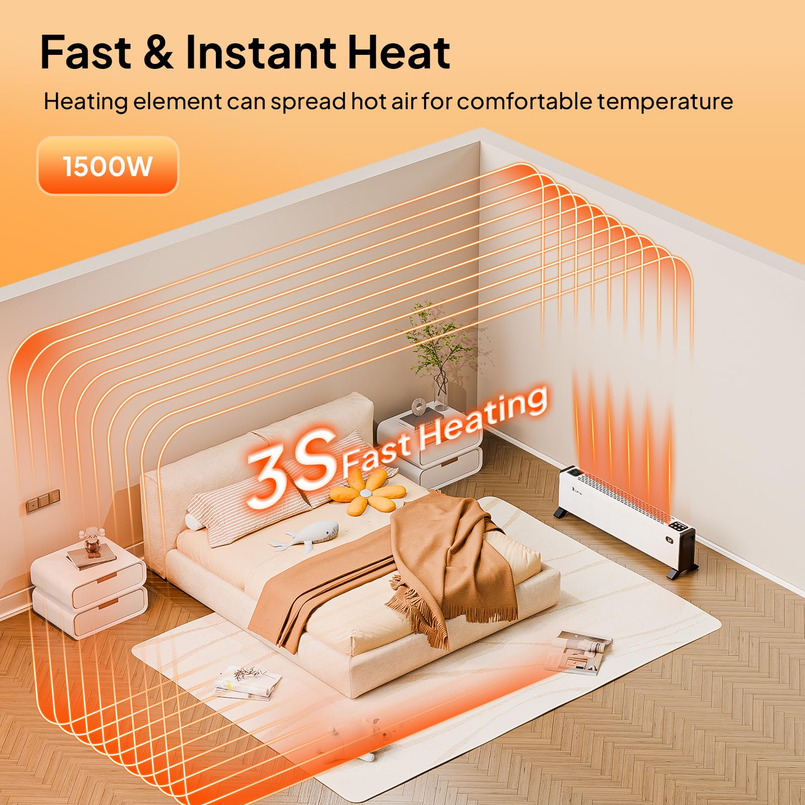 32'' 1500W 120V Electric Baseboard Heater with Remote White