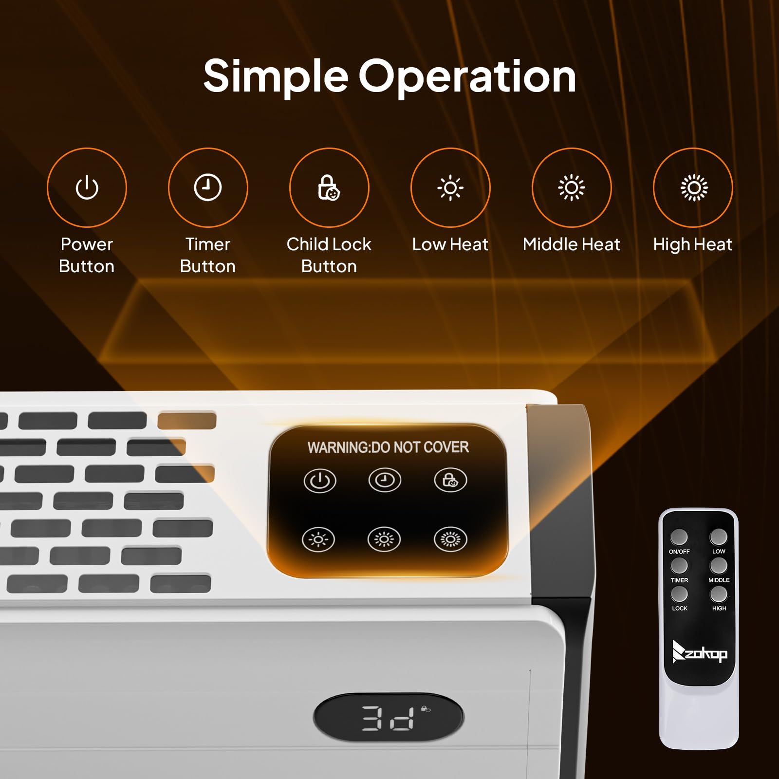 32'' 1500W 120V Electric Baseboard Heater with Remote White